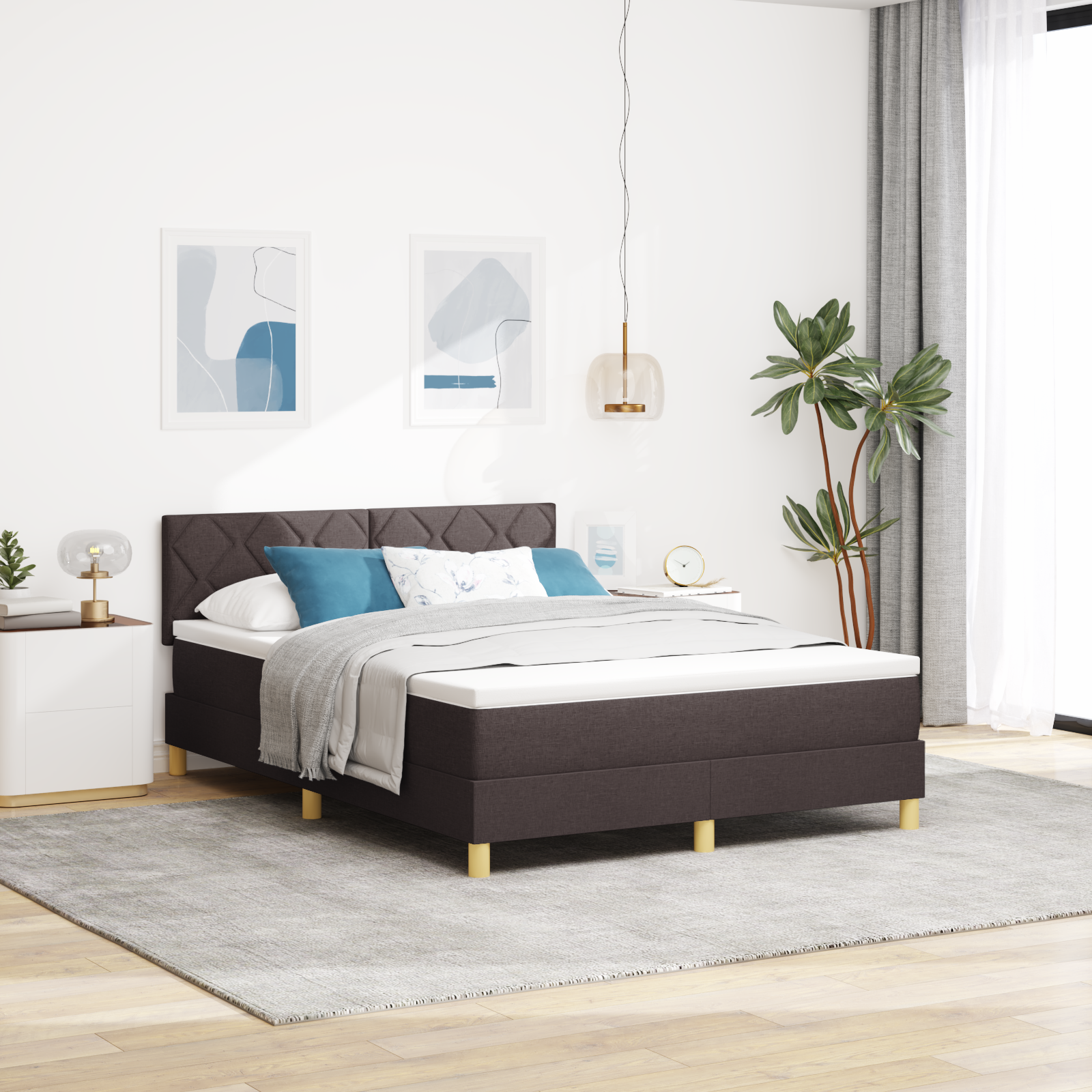 vidaXL Pat cu arcuri cu saltea Maro închis 160 x 200 cm țesătură vidaXL Pat cu arcuri cu saltea Maro închis 160 x 200 cm țesătură