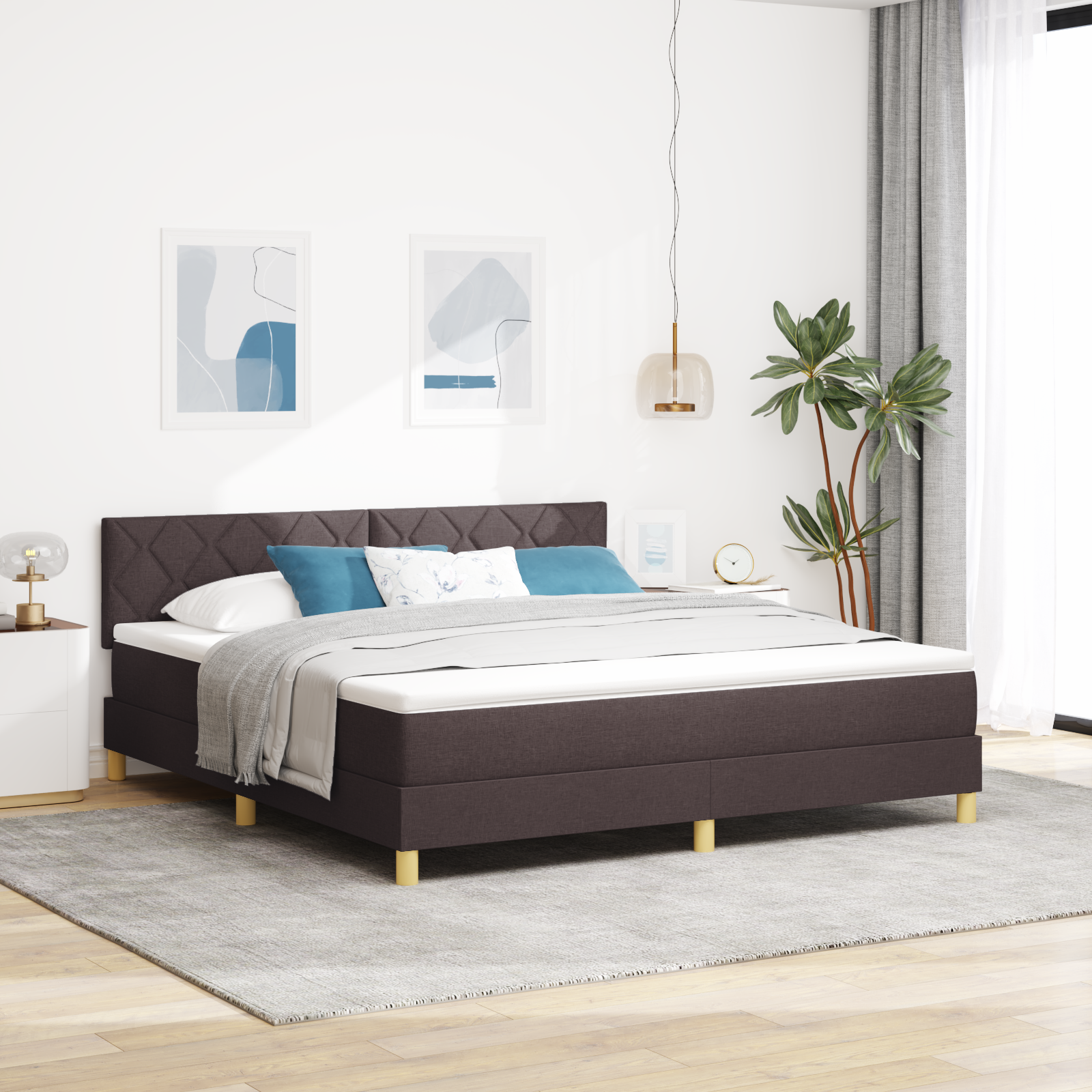 vidaXL Pat cu arcuri cu saltea Maro închis 180 x 200 cm țesătură vidaXL Pat cu arcuri cu saltea Maro închis 180 x 200 cm țesătură