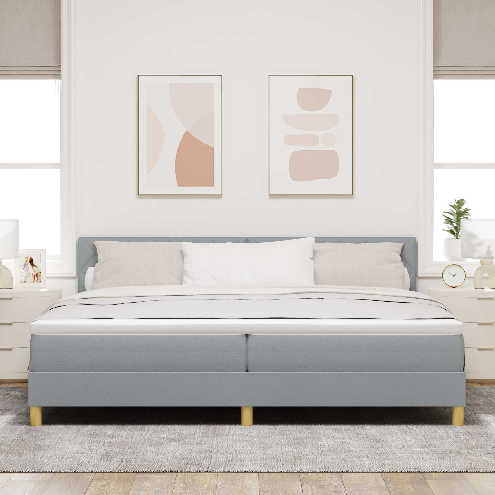 vidaXL Pat cu arcuri cu saltea Gri deschis 200 x 200 cm țesătură