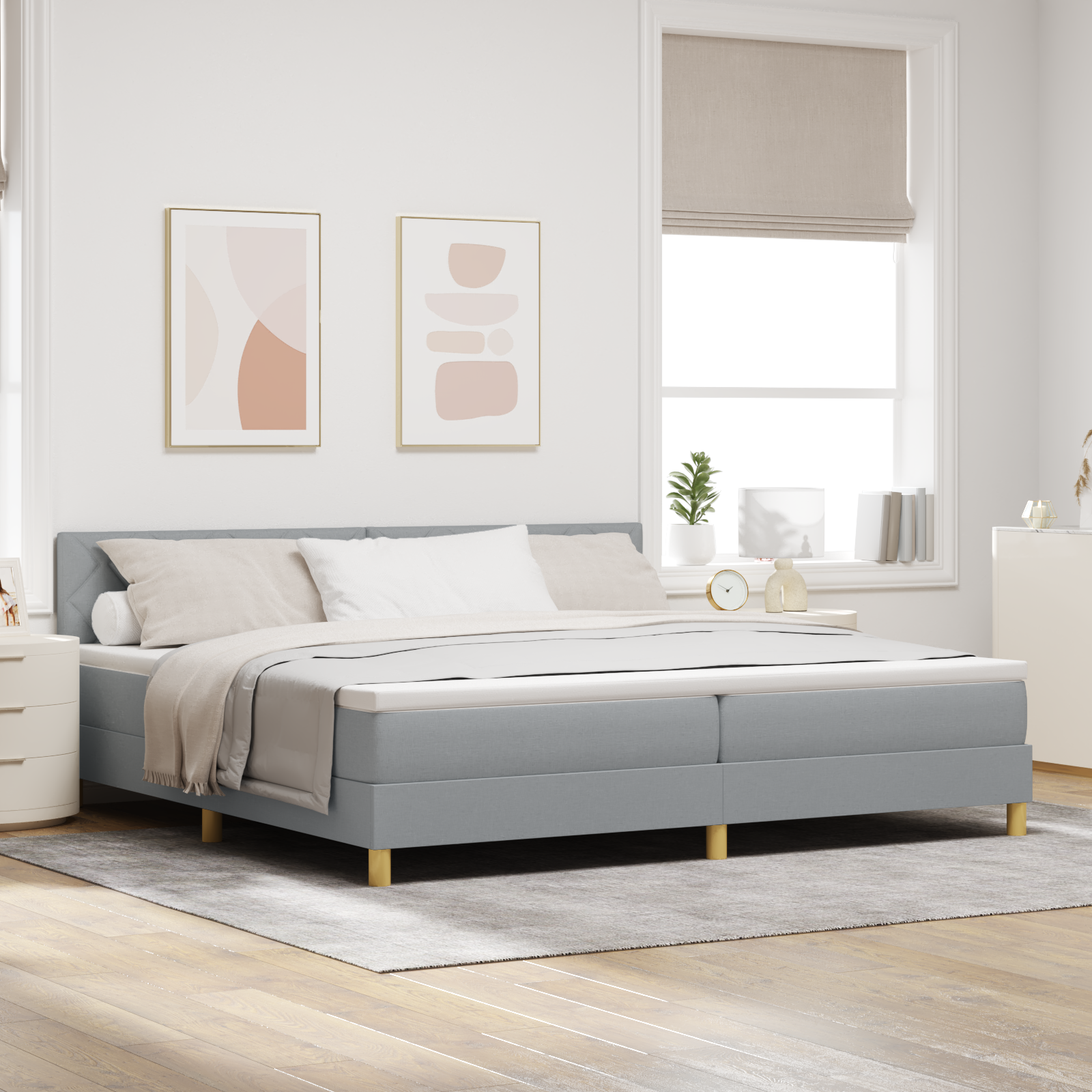 vidaXL Pat cu arcuri cu saltea Gri deschis 200 x 200 cm țesătură