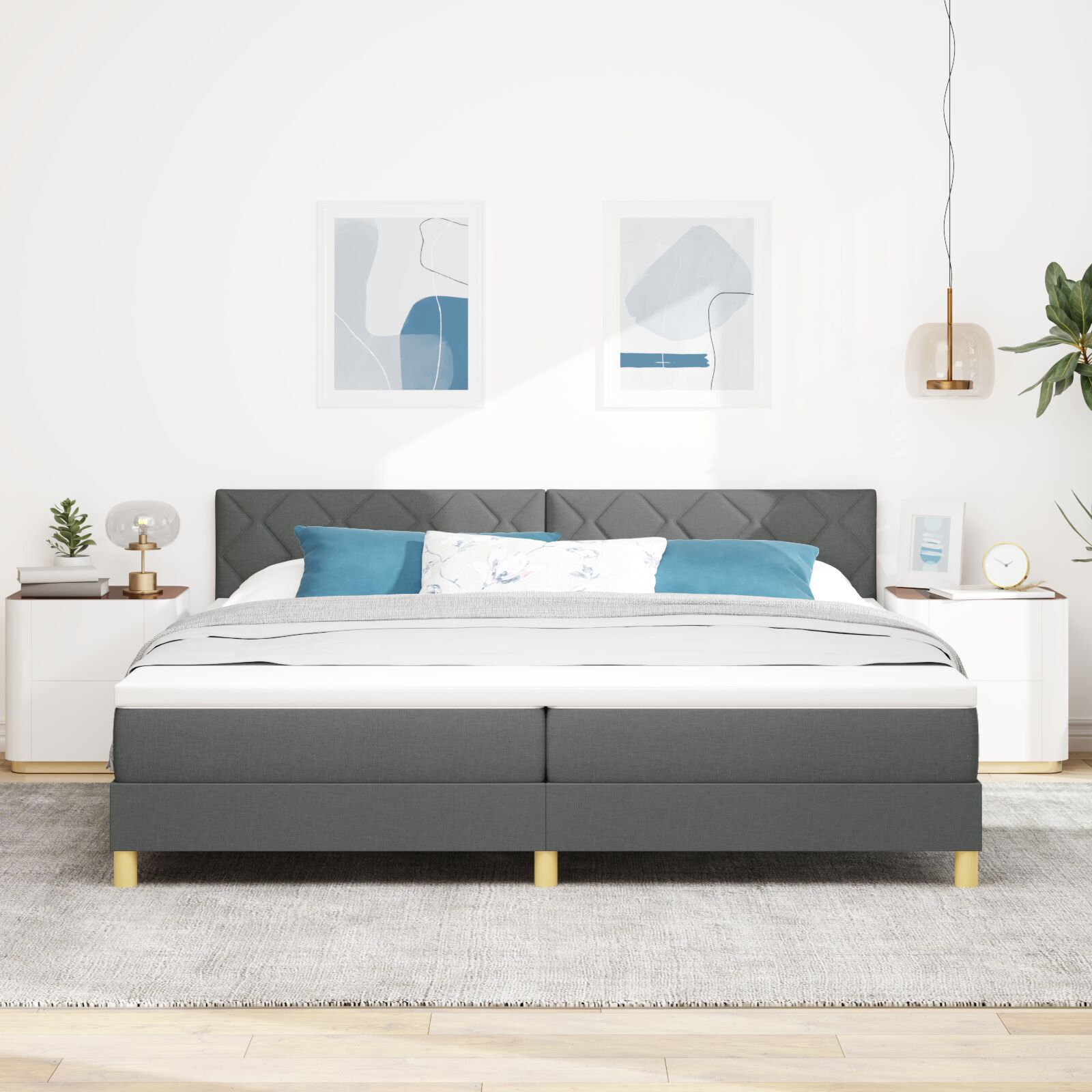 vidaXL Pat cu arcuri cu saltea Gri închis 200 x 200 cm țesătură vidaXL Pat cu arcuri cu saltea Gri închis 200 x 200 cm țesătură