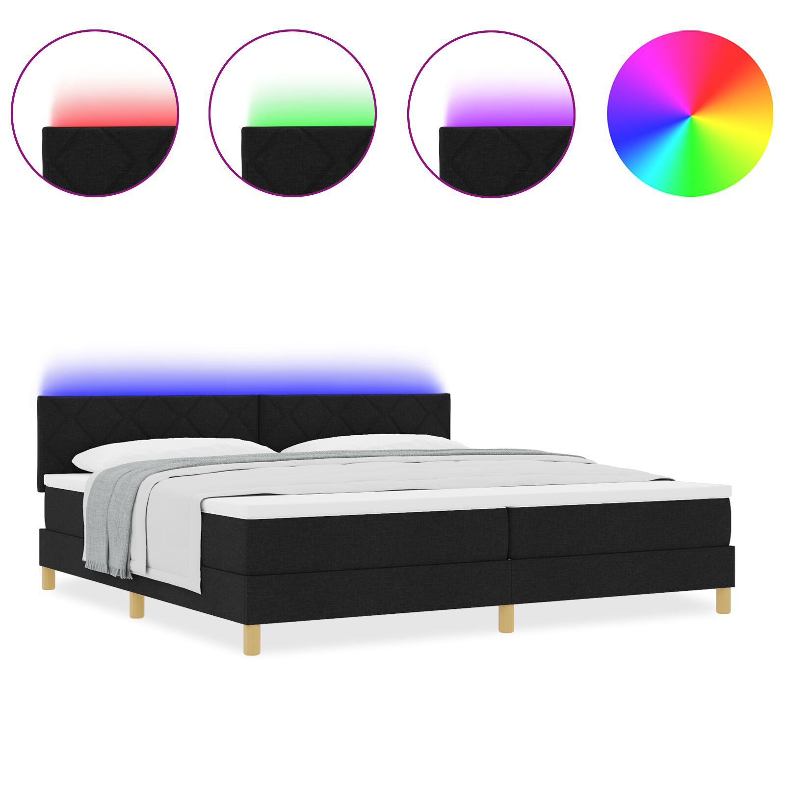vidaXL Pat cu arcuri cu saltea Negru 200 x 200 cm țesătură vidaXL Pat cu arcuri cu saltea Negru 200 x 200 cm țesătură