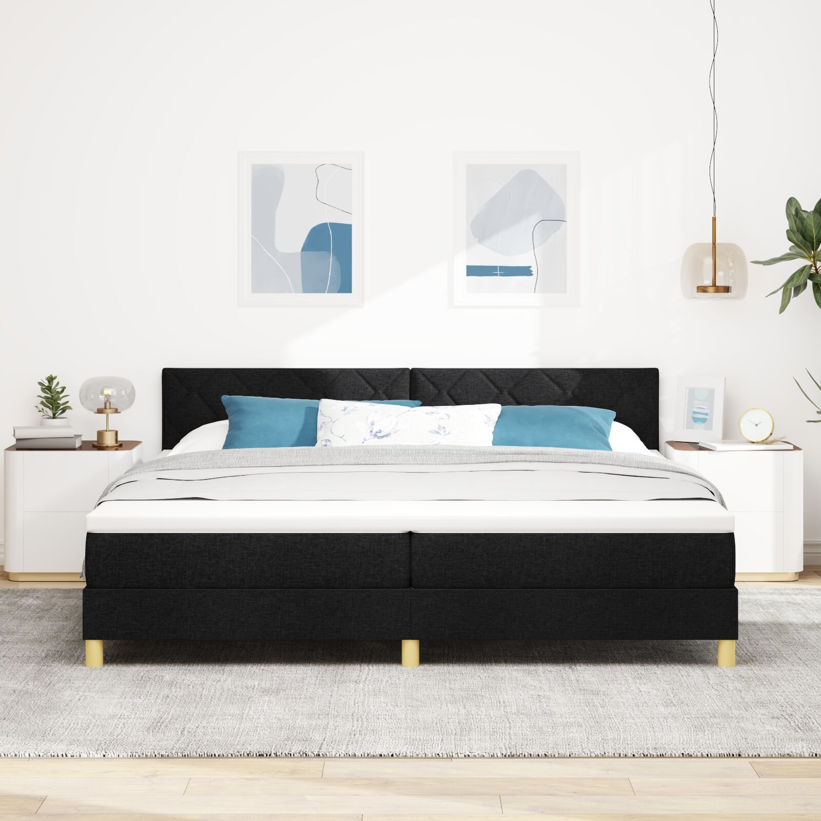 vidaXL Pat cu arcuri cu saltea Negru 200 x 200 cm țesătură vidaXL Pat cu arcuri cu saltea Negru 200 x 200 cm țesătură