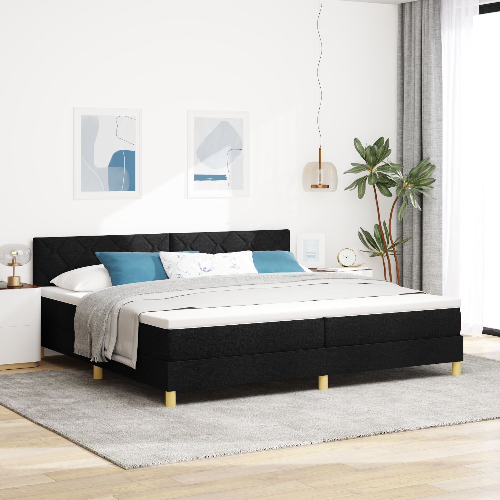 vidaXL Pat cu arcuri cu saltea Negru 200 x 200 cm țesătură vidaXL Pat cu arcuri cu saltea Negru 200 x 200 cm țesătură