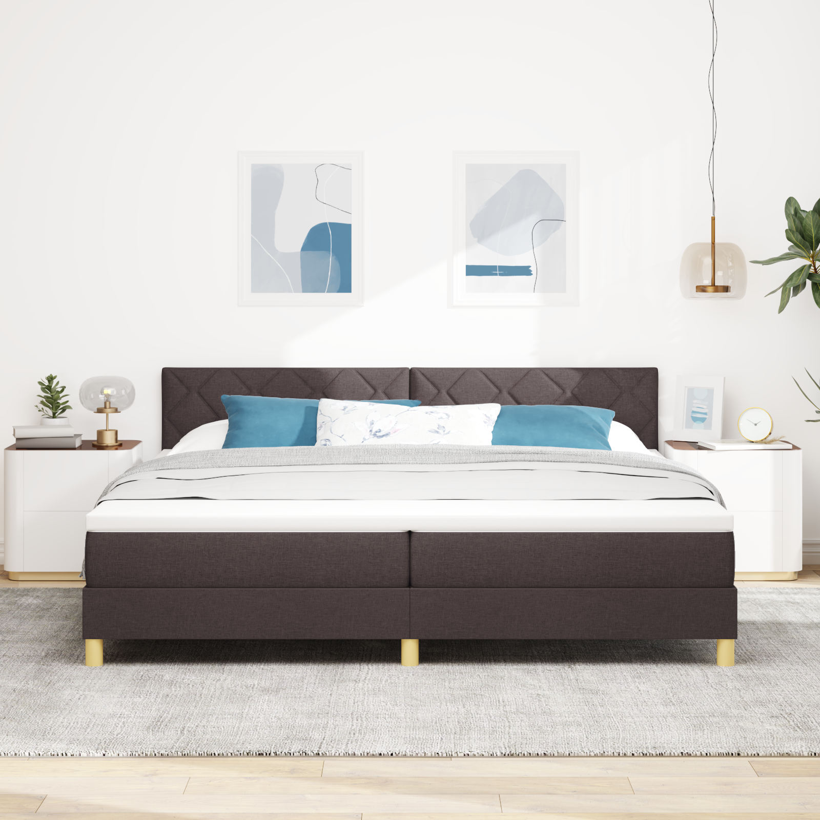 vidaXL Pat cu arcuri cu saltea Maro închis 200 x 200 cm țesătură vidaXL Pat cu arcuri cu saltea Maro închis 200 x 200 cm țesătură