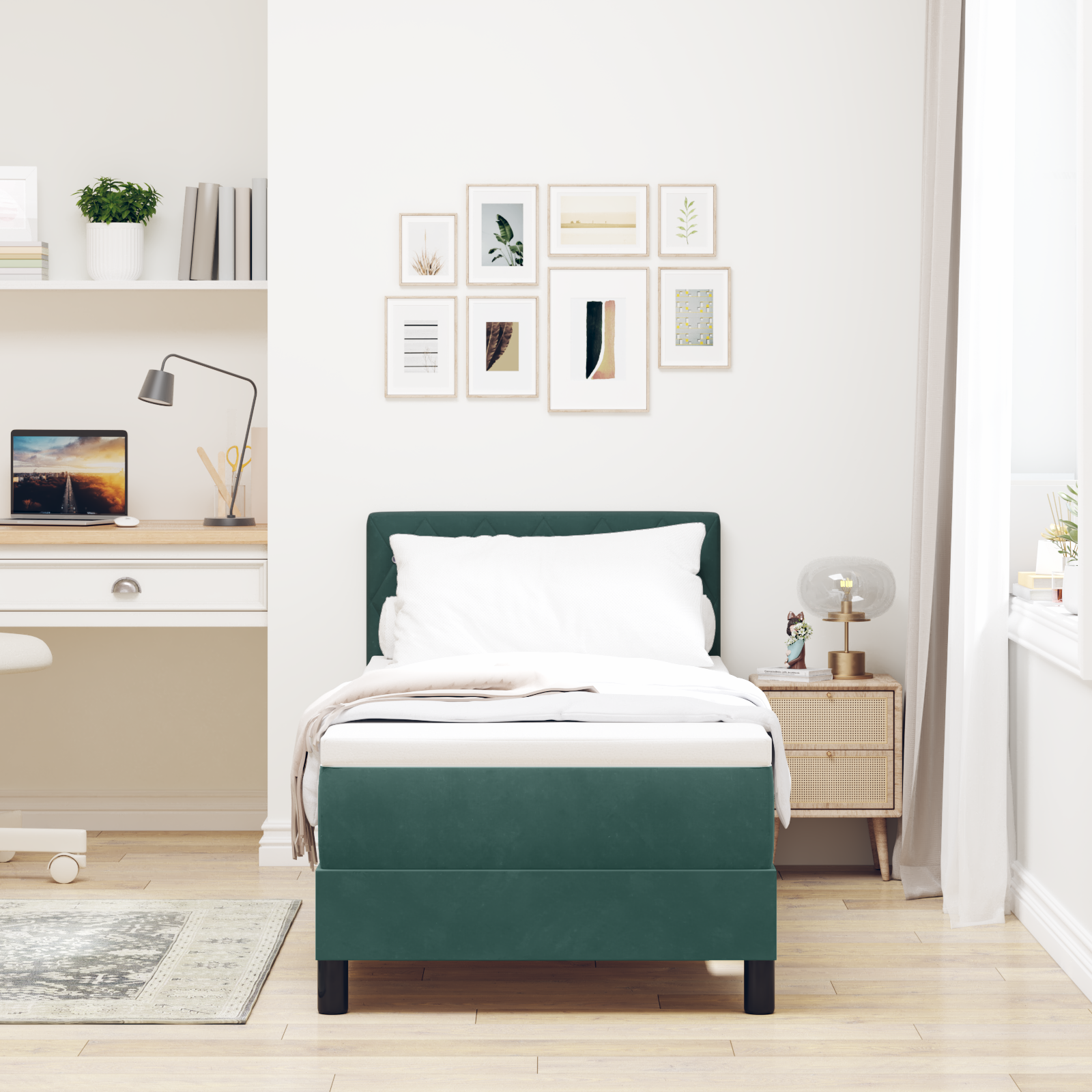 vidaXL Pat cu arcuri cu saltea Verde închis 80 x 200 cm Catifea vidaXL Pat cu arcuri cu saltea Verde închis 80 x 200 cm Catifea