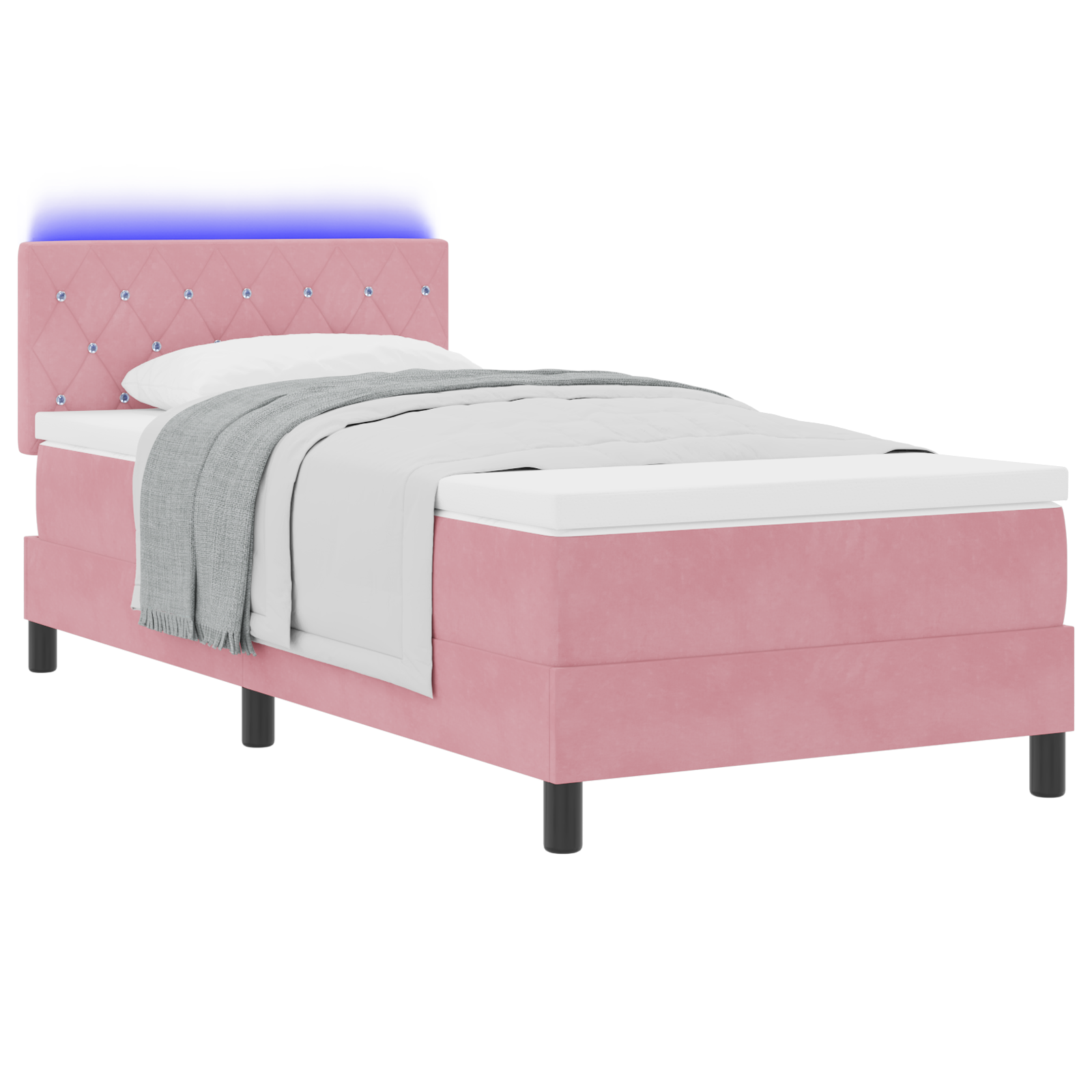 Pat Box Spring vidaXL cu Saltea și LED Roz 90x190 cm Catifea Pat Box Spring vidaXL cu Saltea și LED Roz 90x190 cm Catifea