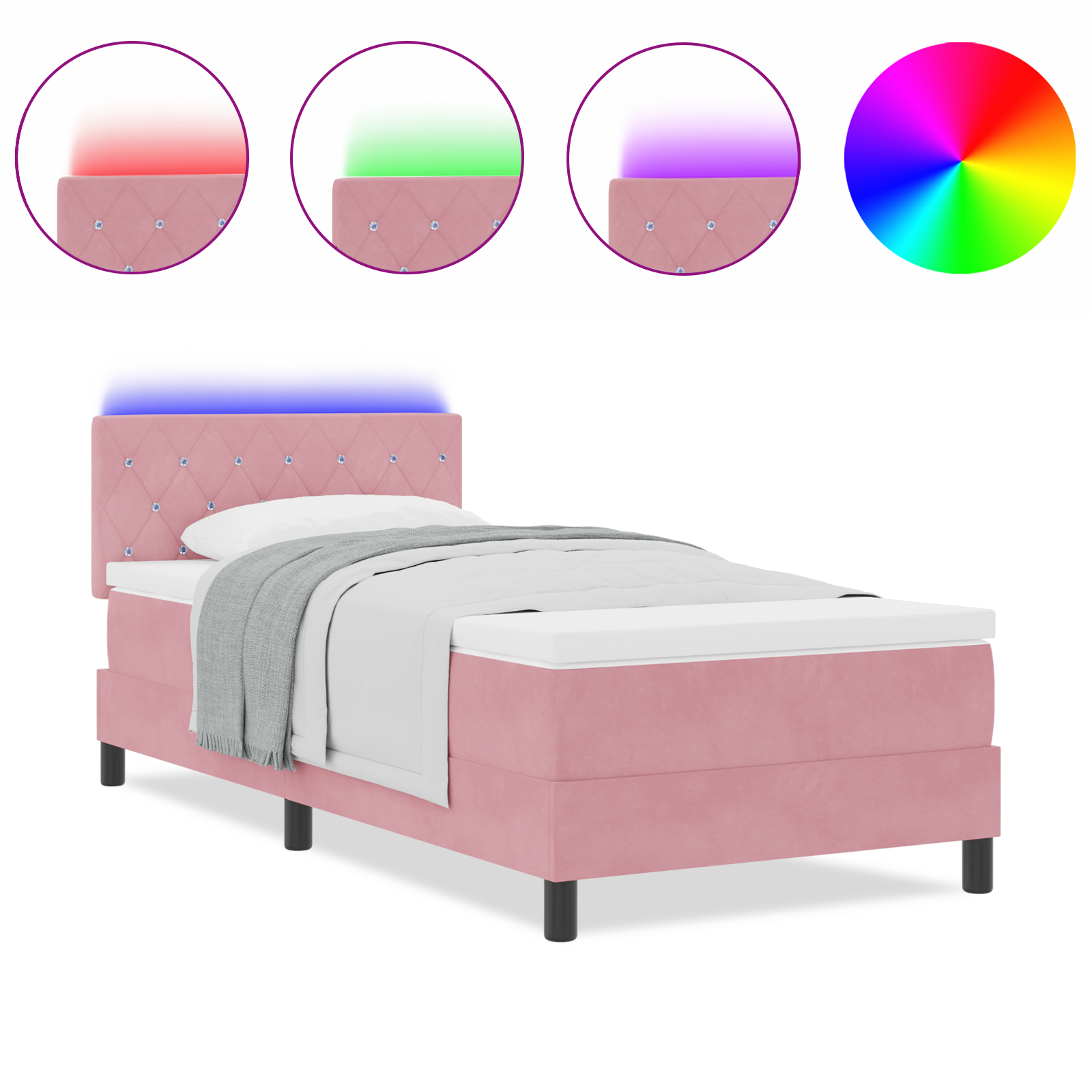 Pat Box Spring vidaXL cu Saltea și LED Roz 90x190 cm Catifea Pat Box Spring vidaXL cu Saltea și LED Roz 90x190 cm Catifea