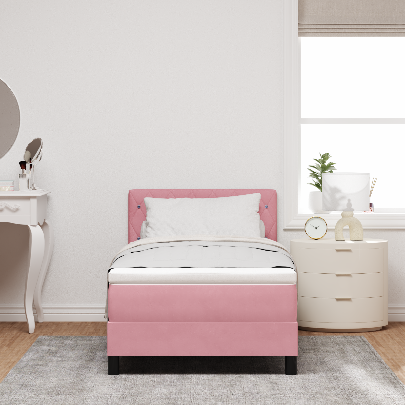 Pat Box Spring vidaXL cu Saltea și LED Roz 90x190 cm Catifea Pat Box Spring vidaXL cu Saltea și LED Roz 90x190 cm Catifea