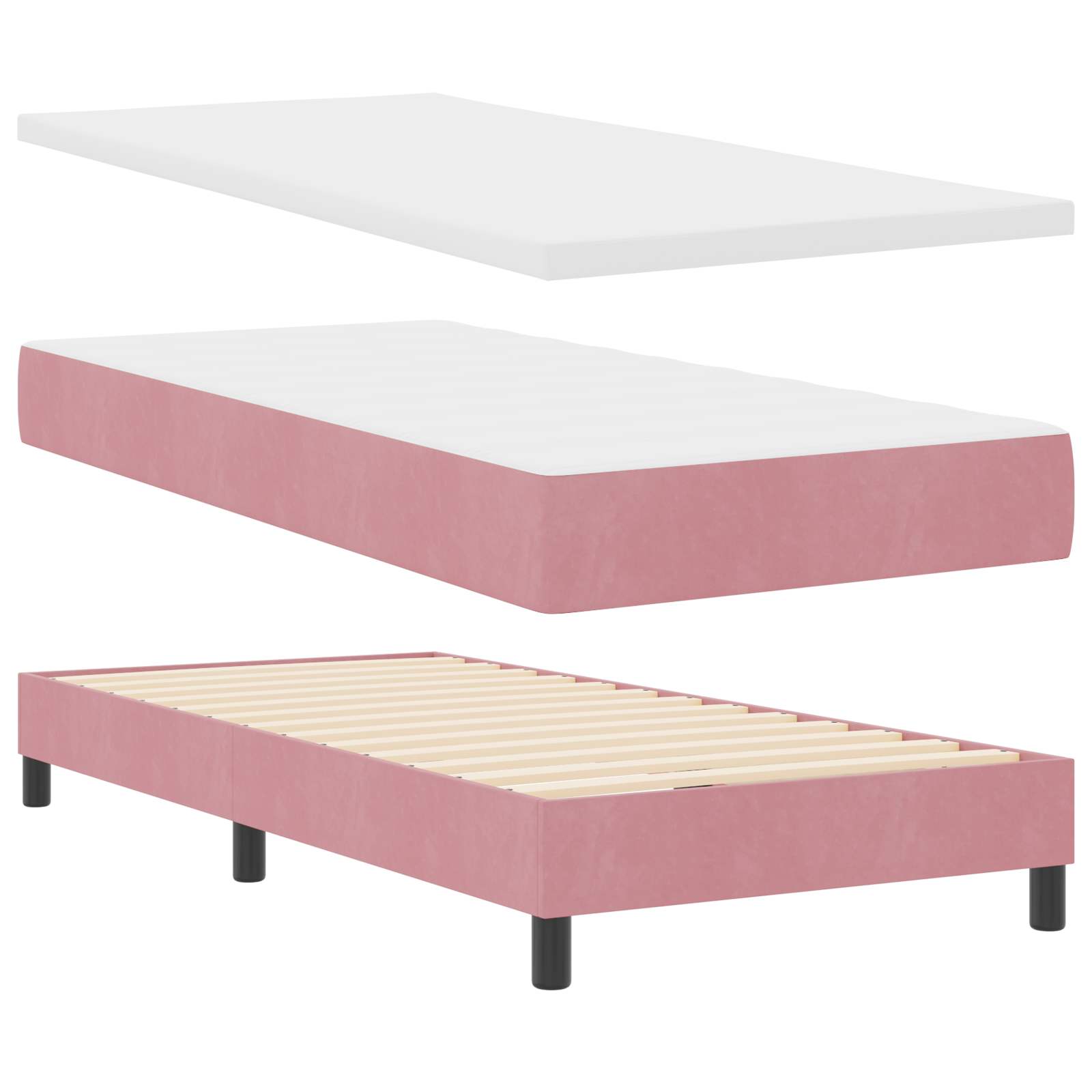Pat Box Spring vidaXL cu Saltea și LED Roz 90x190 cm Catifea Pat Box Spring vidaXL cu Saltea și LED Roz 90x190 cm Catifea