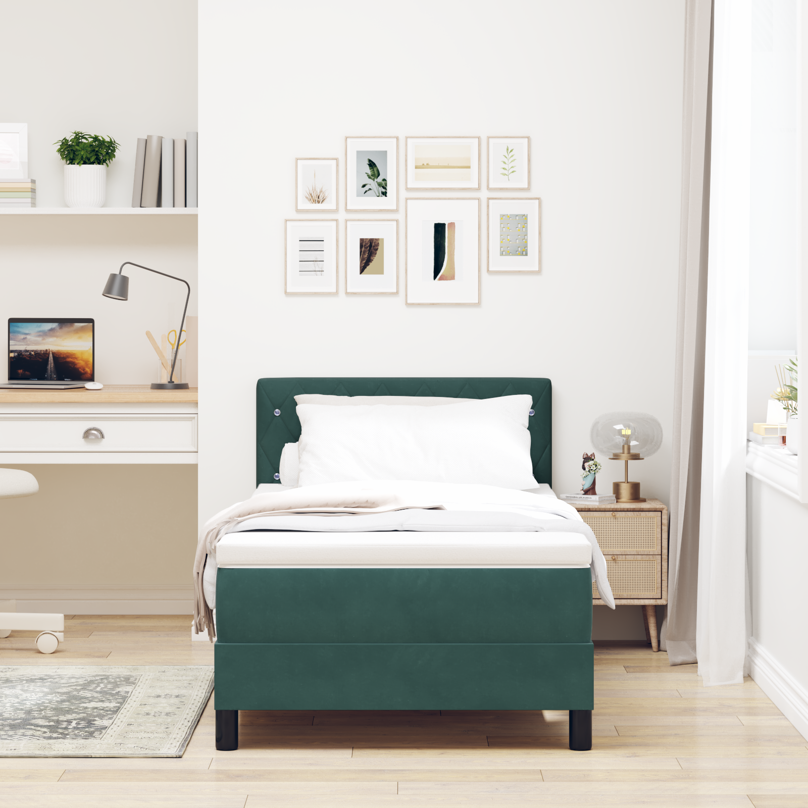 vidaXL Pat cu arcuri cu saltea Verde închis 90 x 200 cm Catifea vidaXL Pat cu arcuri cu saltea Verde închis 90 x 200 cm Catifea