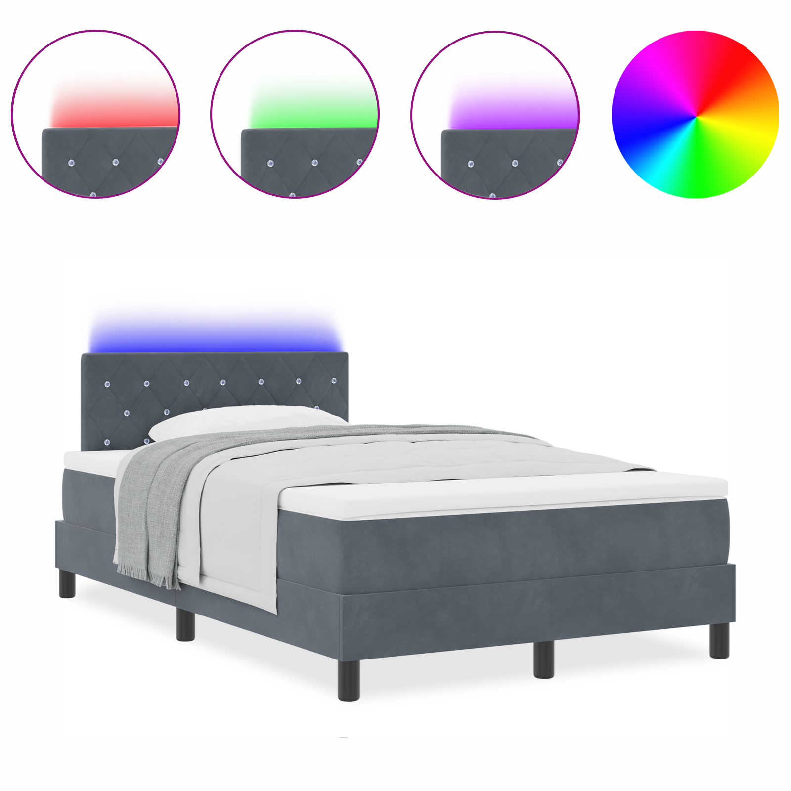 vidaXL Pat cu arcuri cu saltea Gri închis 120 x 190 cm Catifea vidaXL Pat cu arcuri cu saltea Gri închis 120 x 190 cm Catifea