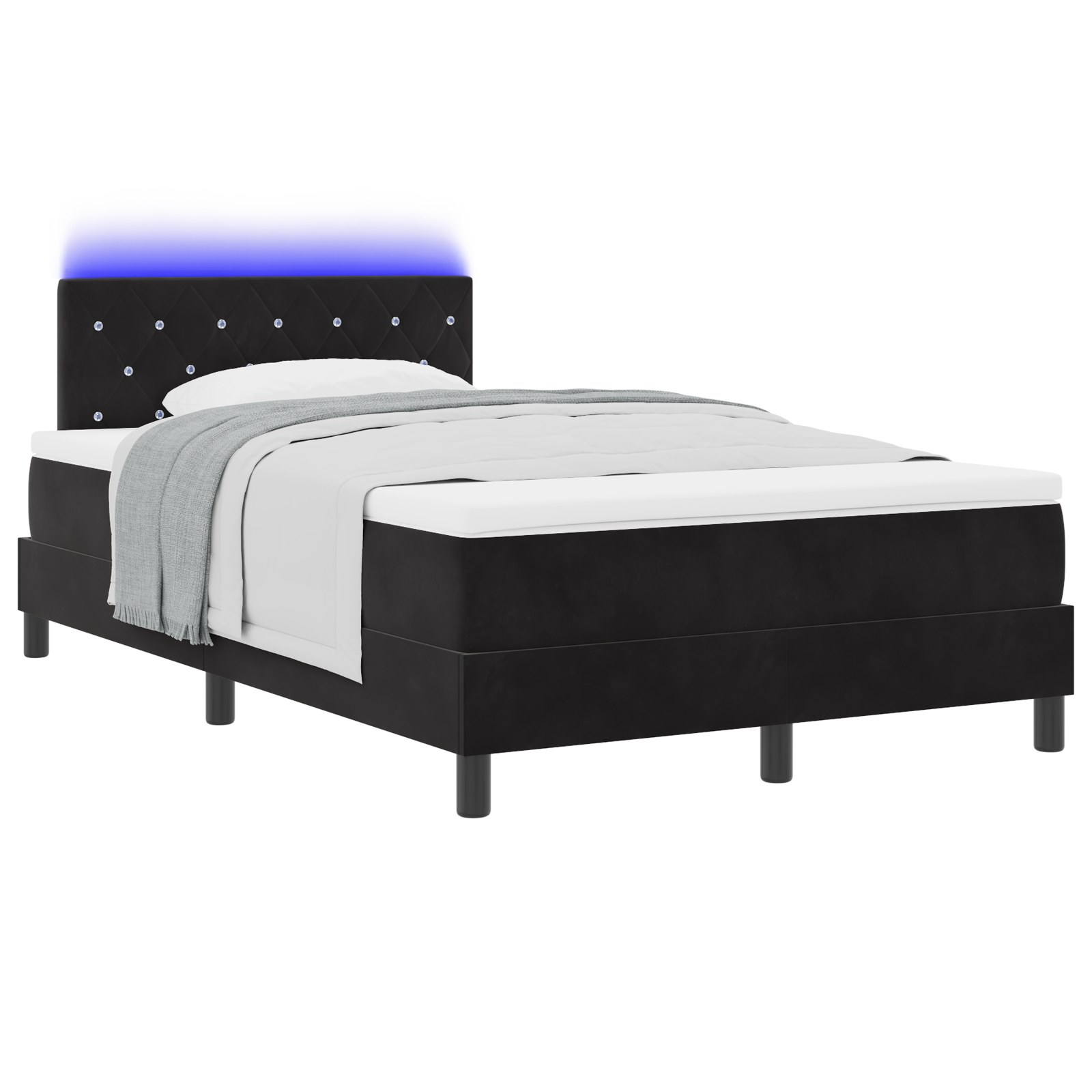 vidaXL Pat cu arcuri cu saltea cu headboard Negru 120 x 190 cm Catifea