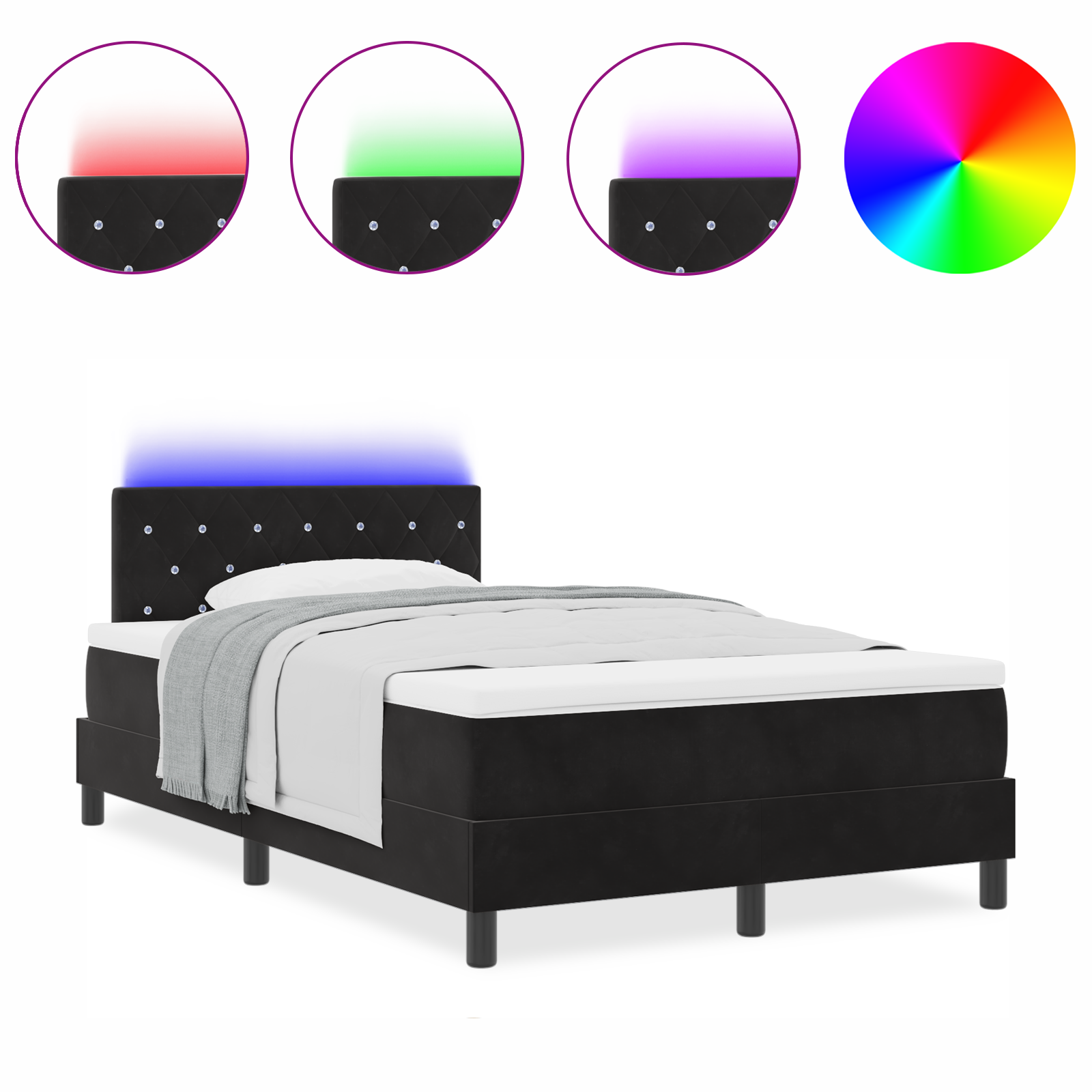 vidaXL Pat cu arcuri cu saltea cu headboard Negru 120 x 190 cm Catifea