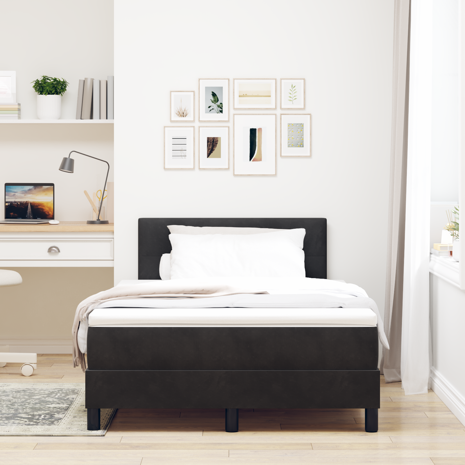 vidaXL Pat cu arcuri cu saltea cu headboard Negru 120 x 190 cm Catifea