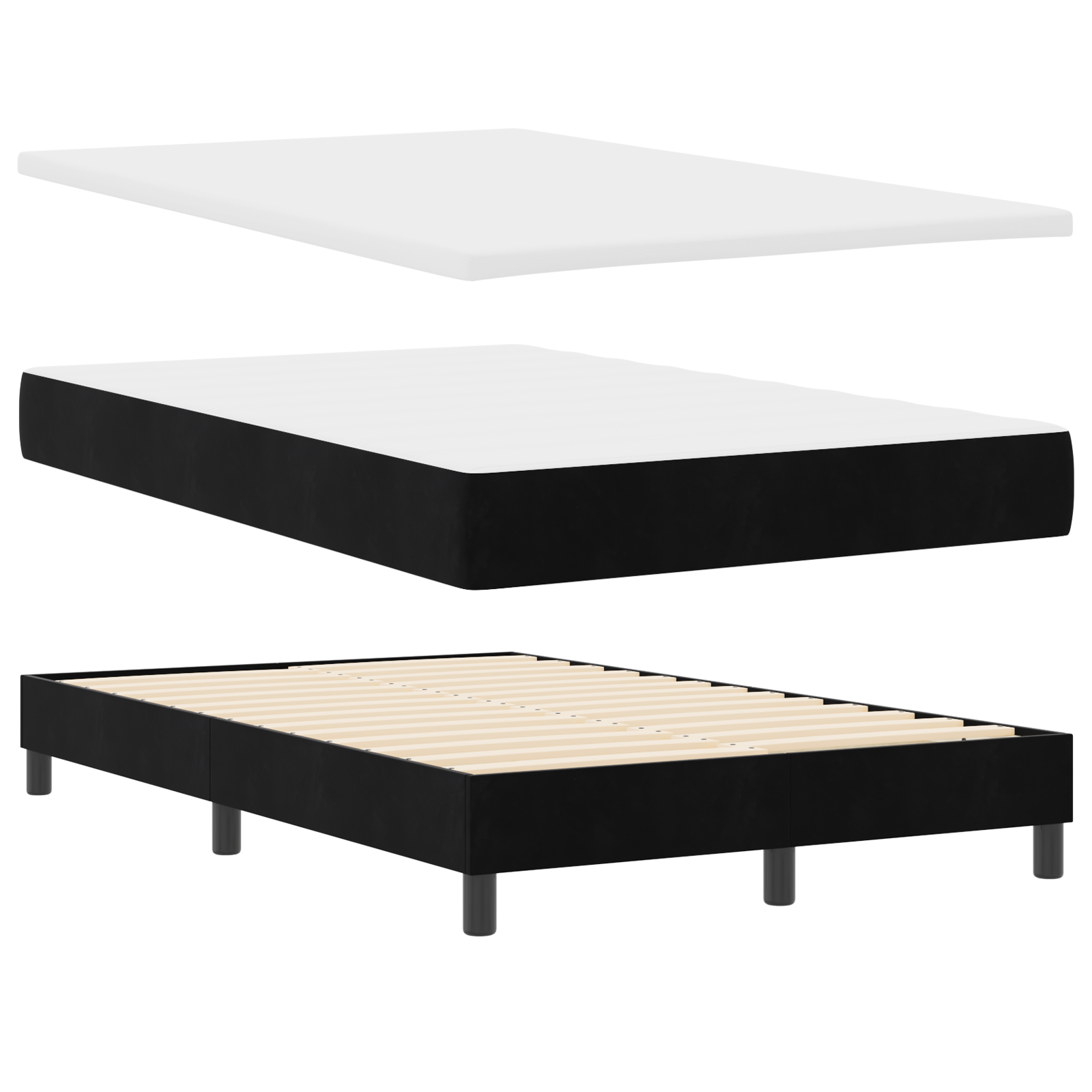 vidaXL Pat cu arcuri cu saltea cu headboard Negru 120 x 190 cm Catifea