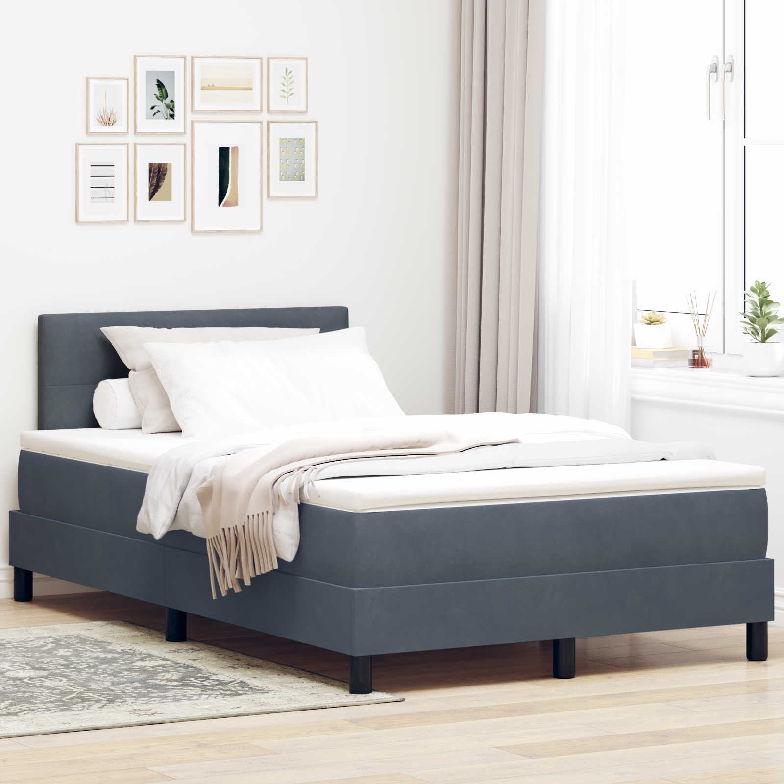 vidaXL Pat cu arcuri cu saltea Gri închis 120 x 200 cm Catifea vidaXL Pat cu arcuri cu saltea Gri închis 120 x 200 cm Catifea