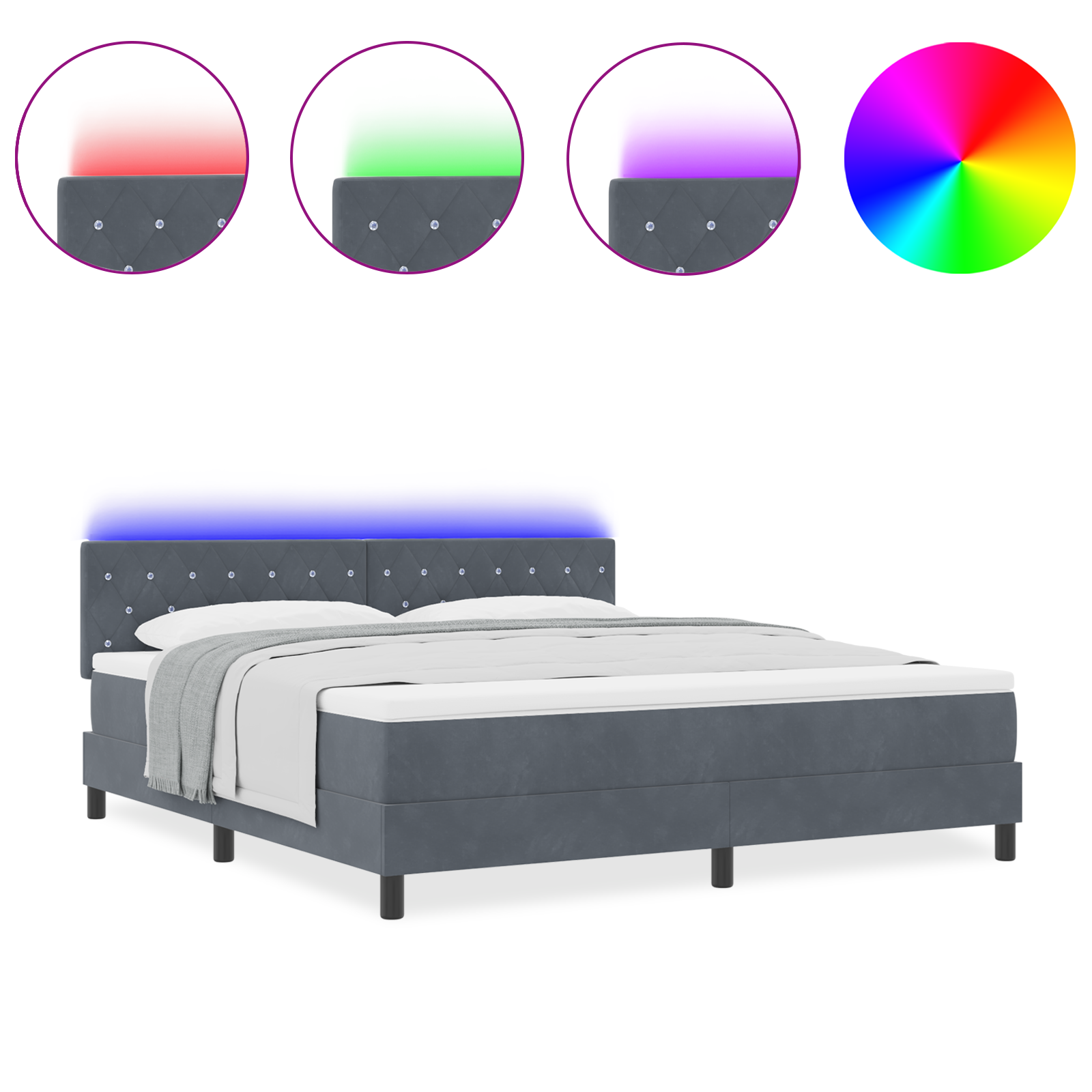 vidaXL Pat cu arcuri cu saltea Gri închis 180 x 200 cm Catifea vidaXL Pat cu arcuri cu saltea Gri închis 180 x 200 cm Catifea