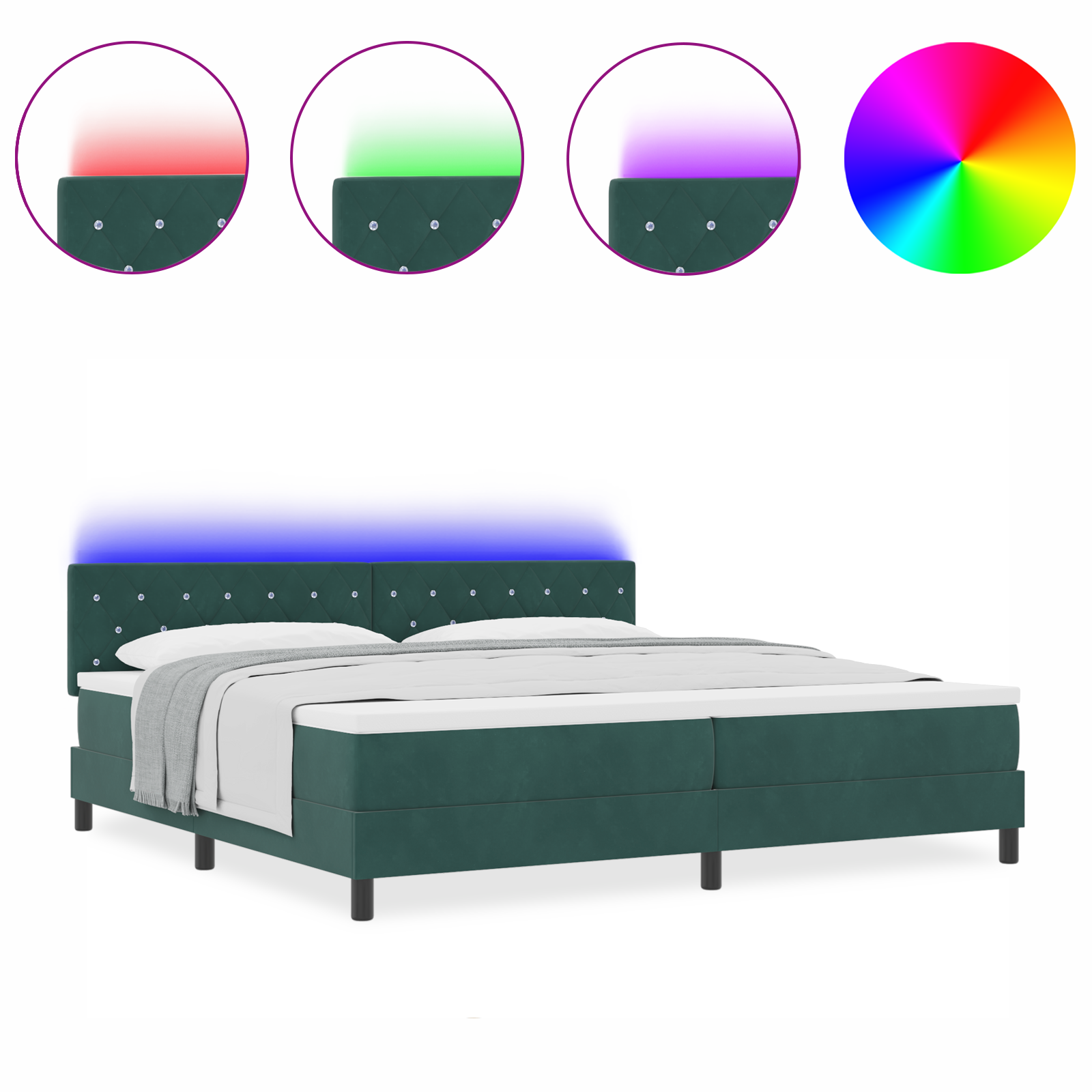 vidaXL Pat cu arcuri cu saltea Verde închis 200 x 200 cm Catifea vidaXL Pat cu arcuri cu saltea Verde închis 200 x 200 cm Catifea