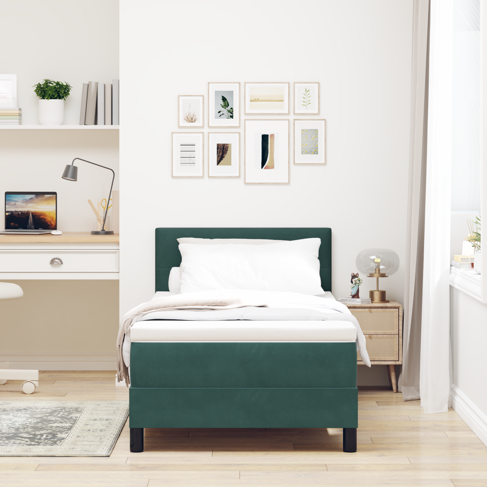 vidaXL Pat cu arcuri cu saltea Verde închis 90 x 190 cm Catifea vidaXL Pat cu arcuri cu saltea Verde închis 90 x 190 cm Catifea
