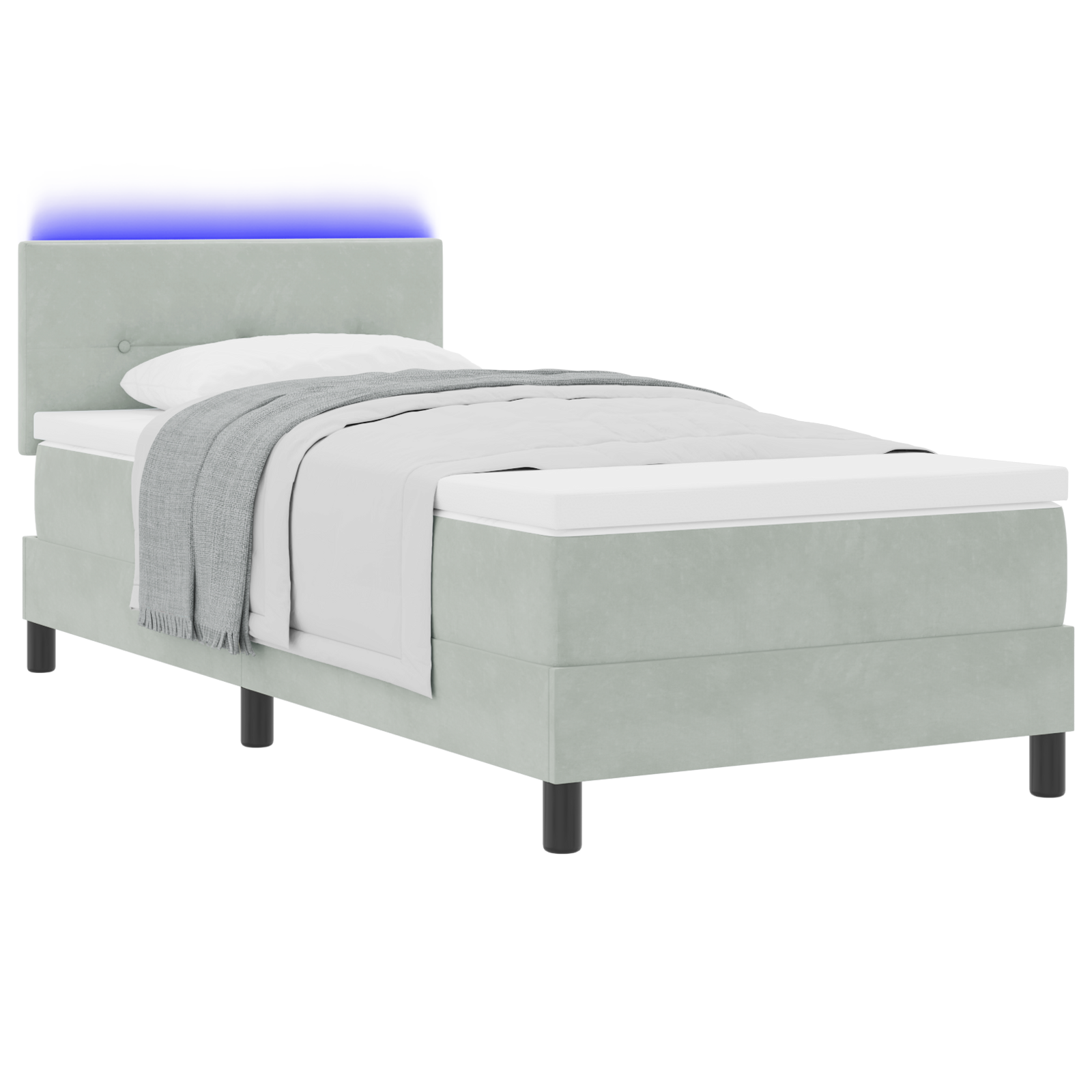 Pat Box Spring vidaXL cu Saltea & LED Gri deschis 90x200 cm Catifea Pat Box Spring vidaXL cu Saltea & LED Gri deschis 90x200 cm Catifea