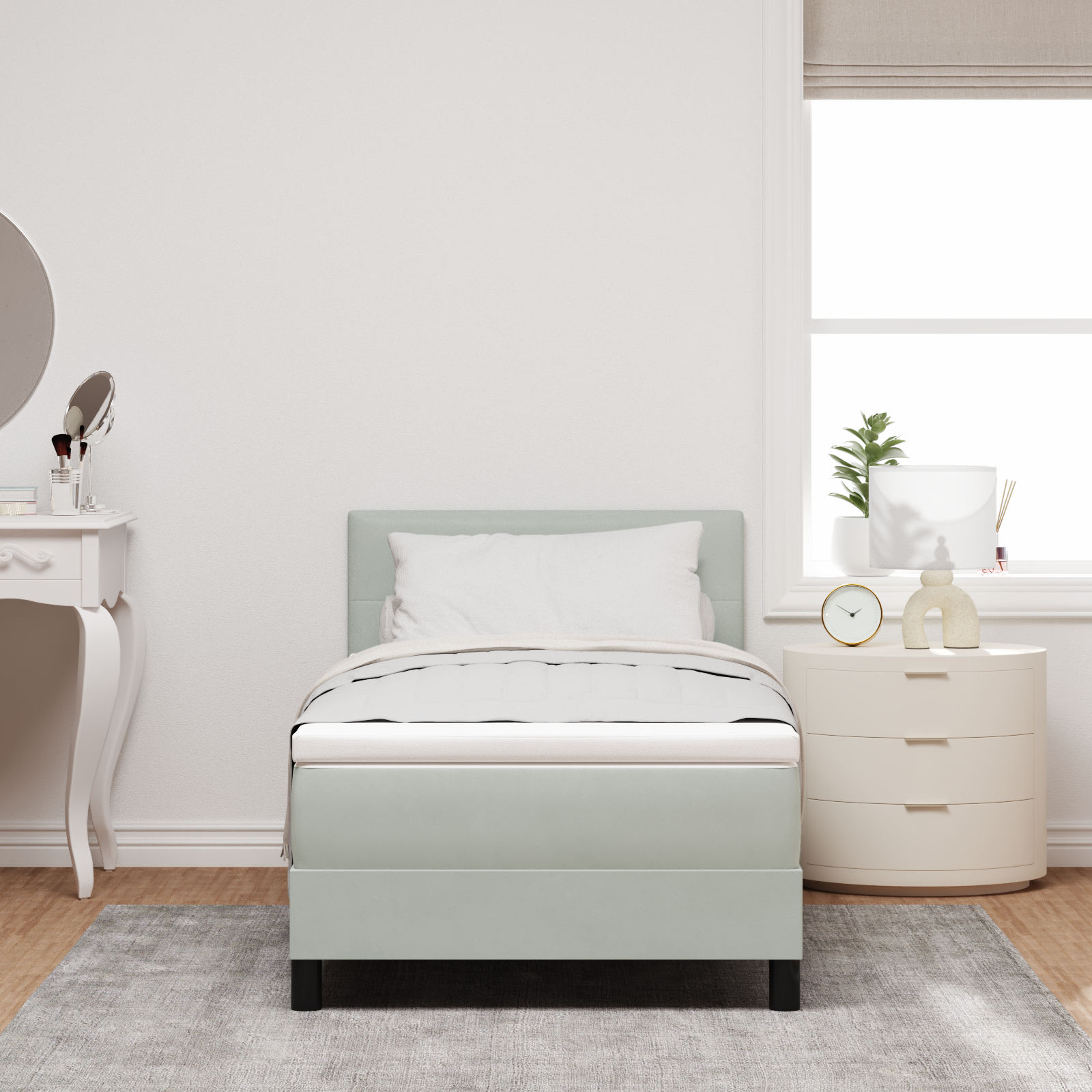 Pat Box Spring vidaXL cu Saltea & LED Gri deschis 90x200 cm Catifea Pat Box Spring vidaXL cu Saltea & LED Gri deschis 90x200 cm Catifea