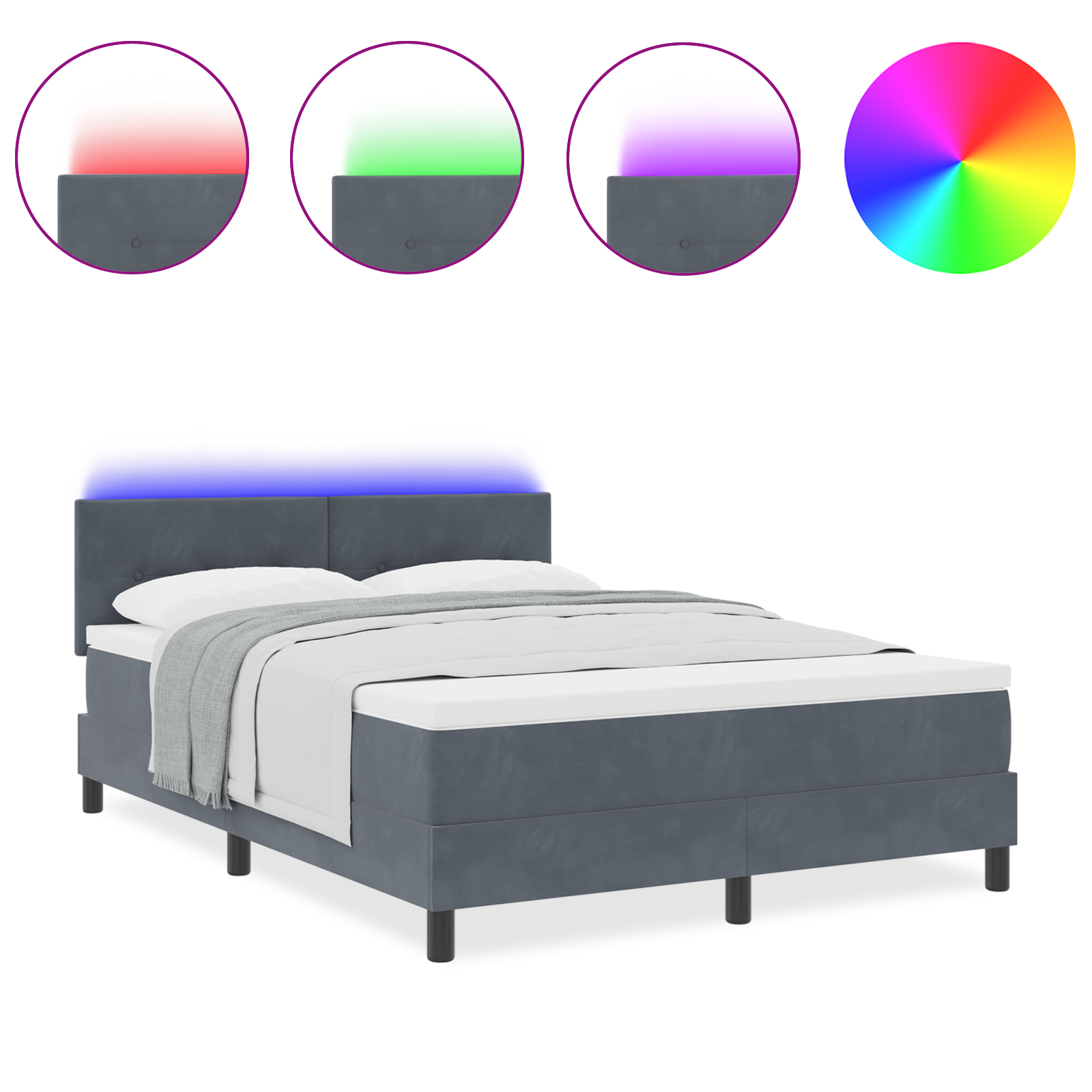 vidaXL Pat cu arcuri cu saltea Gri închis 140 x 190 cm Catifea vidaXL Pat cu arcuri cu saltea Gri închis 140 x 190 cm Catifea