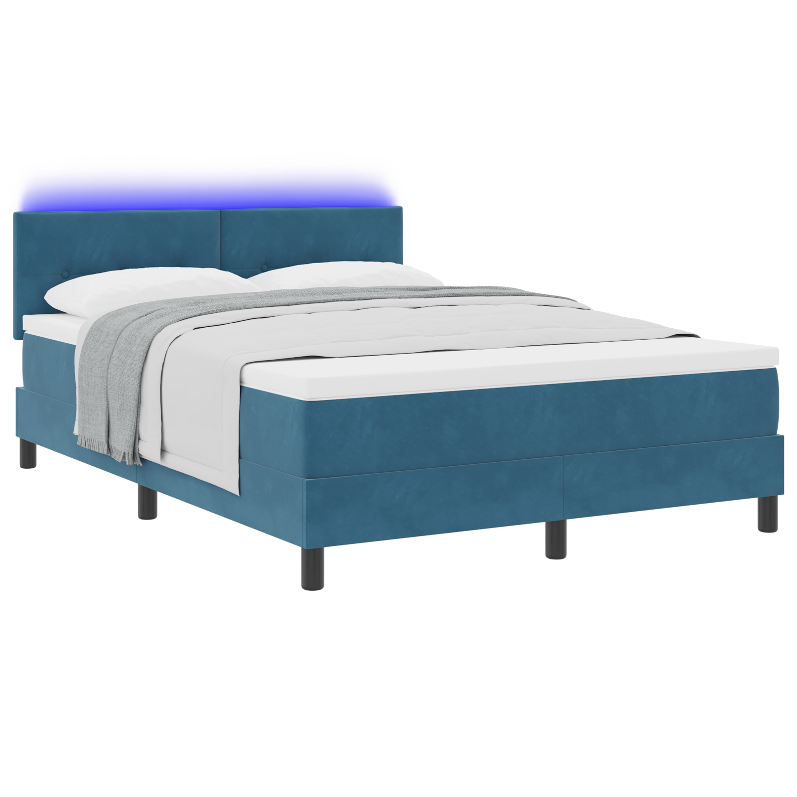 Pat cu arcuri și saltea vidaXL cu LED Albastru Întunecat 140x190 cm Catifea Pat cu arcuri și saltea vidaXL cu LED Albastru Întunecat 140x190 cm Catifea