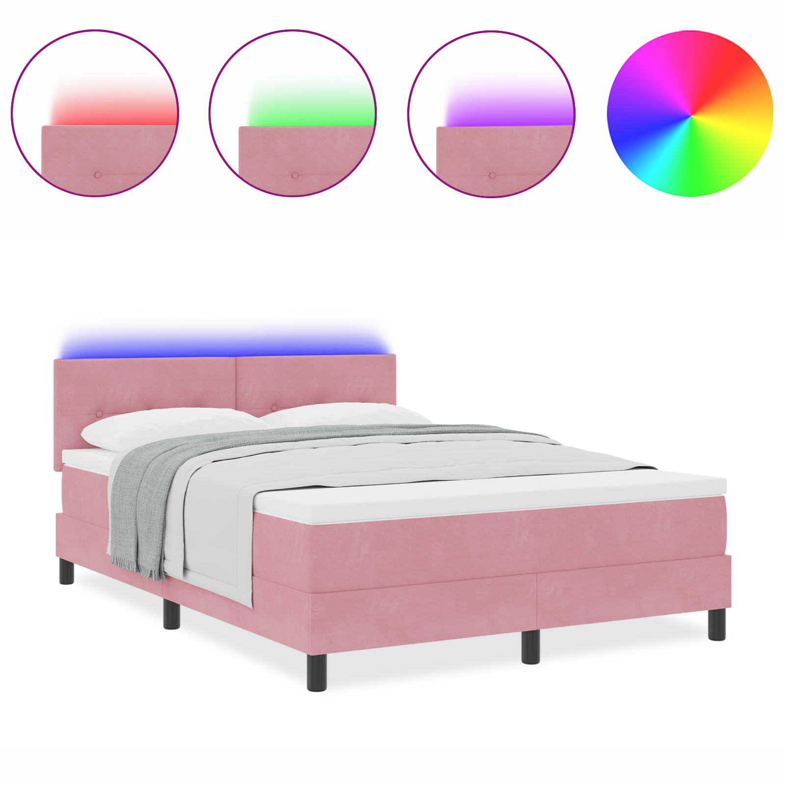 Pat cu saltea vidaXL și LED Roz 140x190 cm Catifea Pat cu saltea vidaXL și LED Roz 140x190 cm Catifea