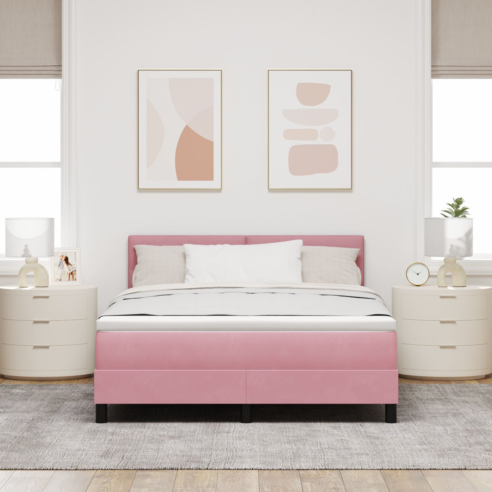 Pat cu saltea vidaXL și LED Roz 140x190 cm Catifea Pat cu saltea vidaXL și LED Roz 140x190 cm Catifea
