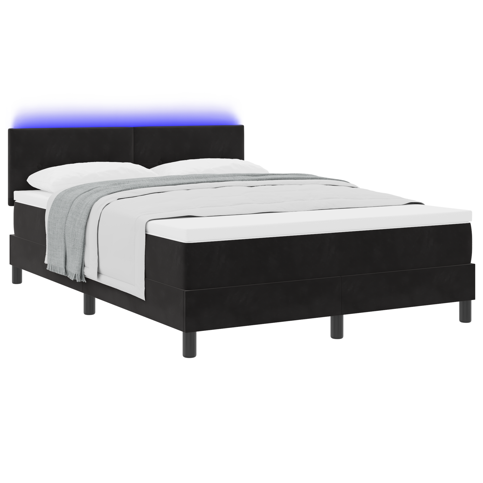 Pat box spring vidaXL cu saltea și LED Negru 140x200 cm Catifea Pat box spring vidaXL cu saltea și LED Negru 140x200 cm Catifea