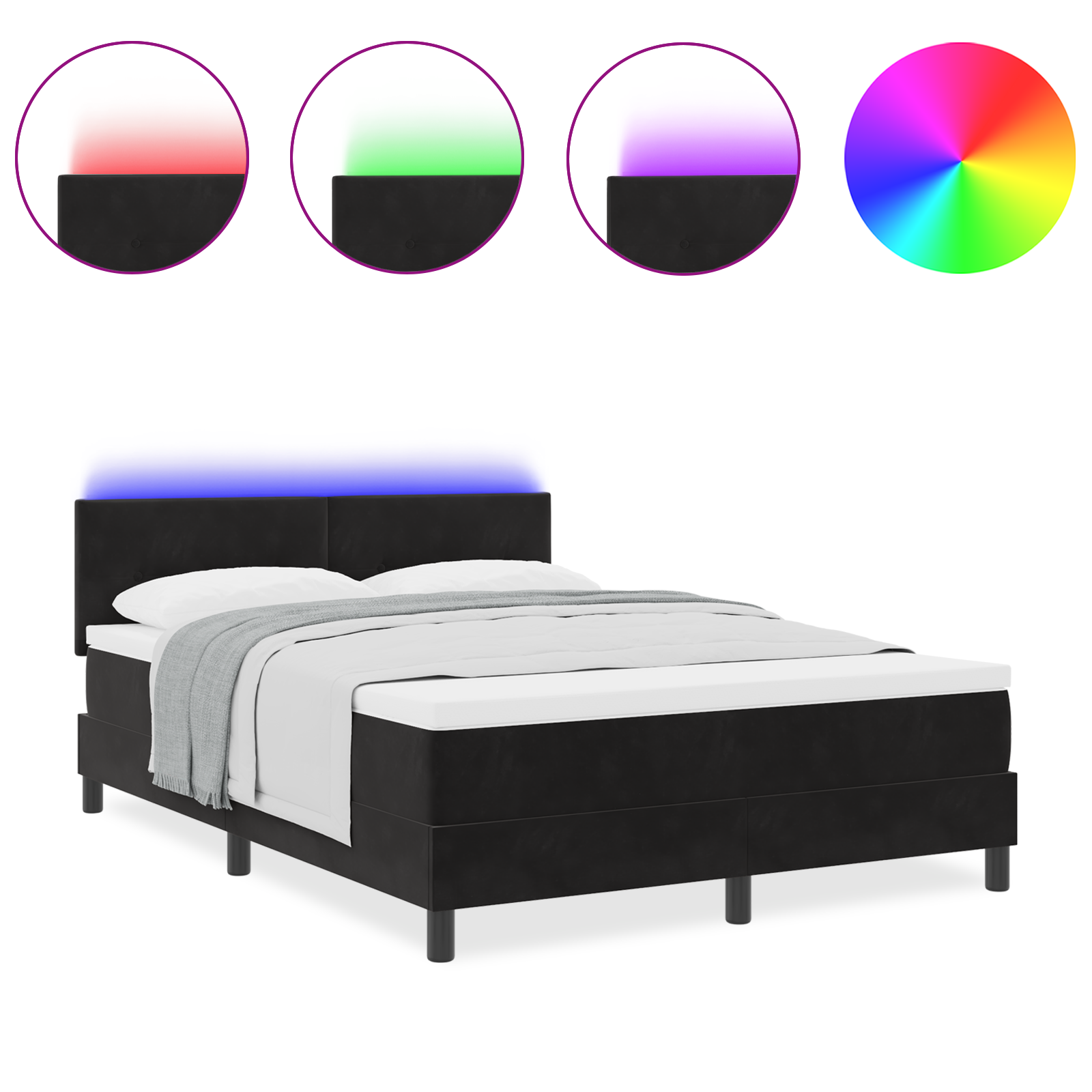 Pat box spring vidaXL cu saltea și LED Negru 140x200 cm Catifea Pat box spring vidaXL cu saltea și LED Negru 140x200 cm Catifea