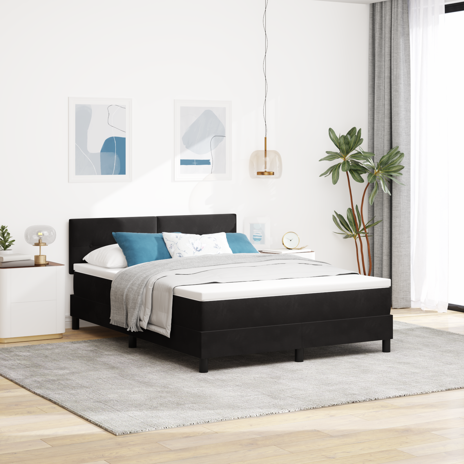 Pat box spring vidaXL cu saltea și LED Negru 140x200 cm Catifea Pat box spring vidaXL cu saltea și LED Negru 140x200 cm Catifea