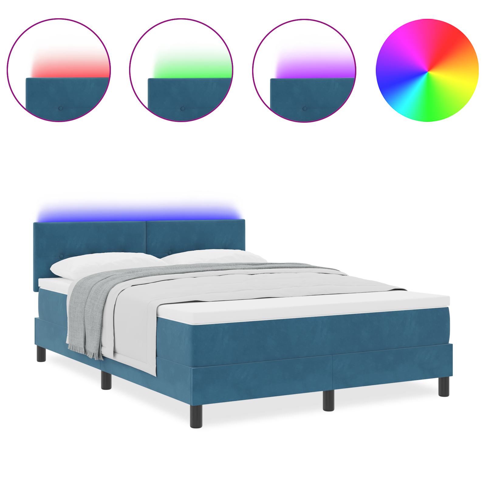 Pat cu saltea și LED vidaXL Albastru închis 160x200 cm Catifea Pat cu saltea și LED vidaXL Albastru închis 160x200 cm Catifea