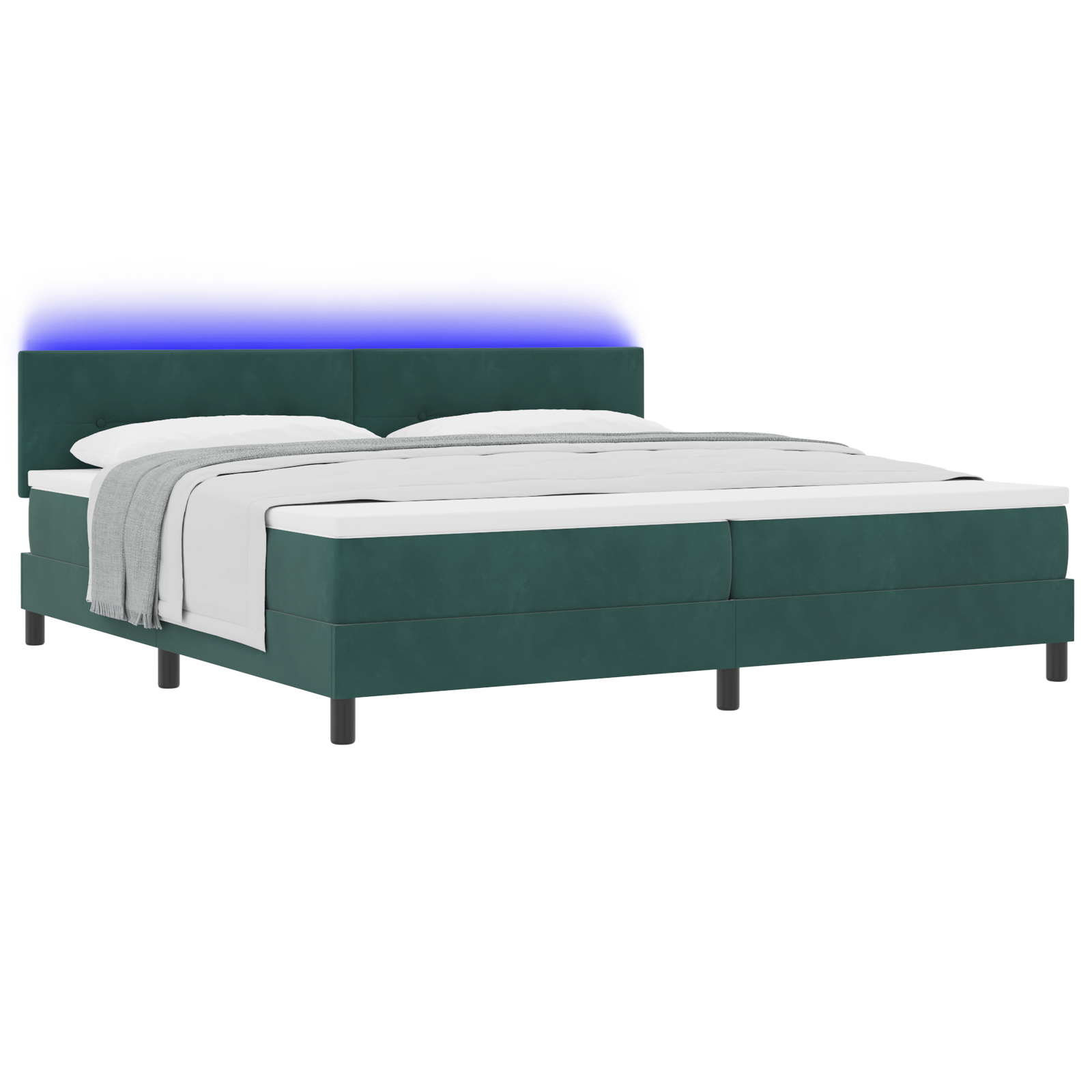 Pat Box Spring vidaXL cu Saltea și LED Verde închis 200x200 cm Catifea Pat Box Spring vidaXL cu Saltea și LED Verde închis 200x200 cm Catifea