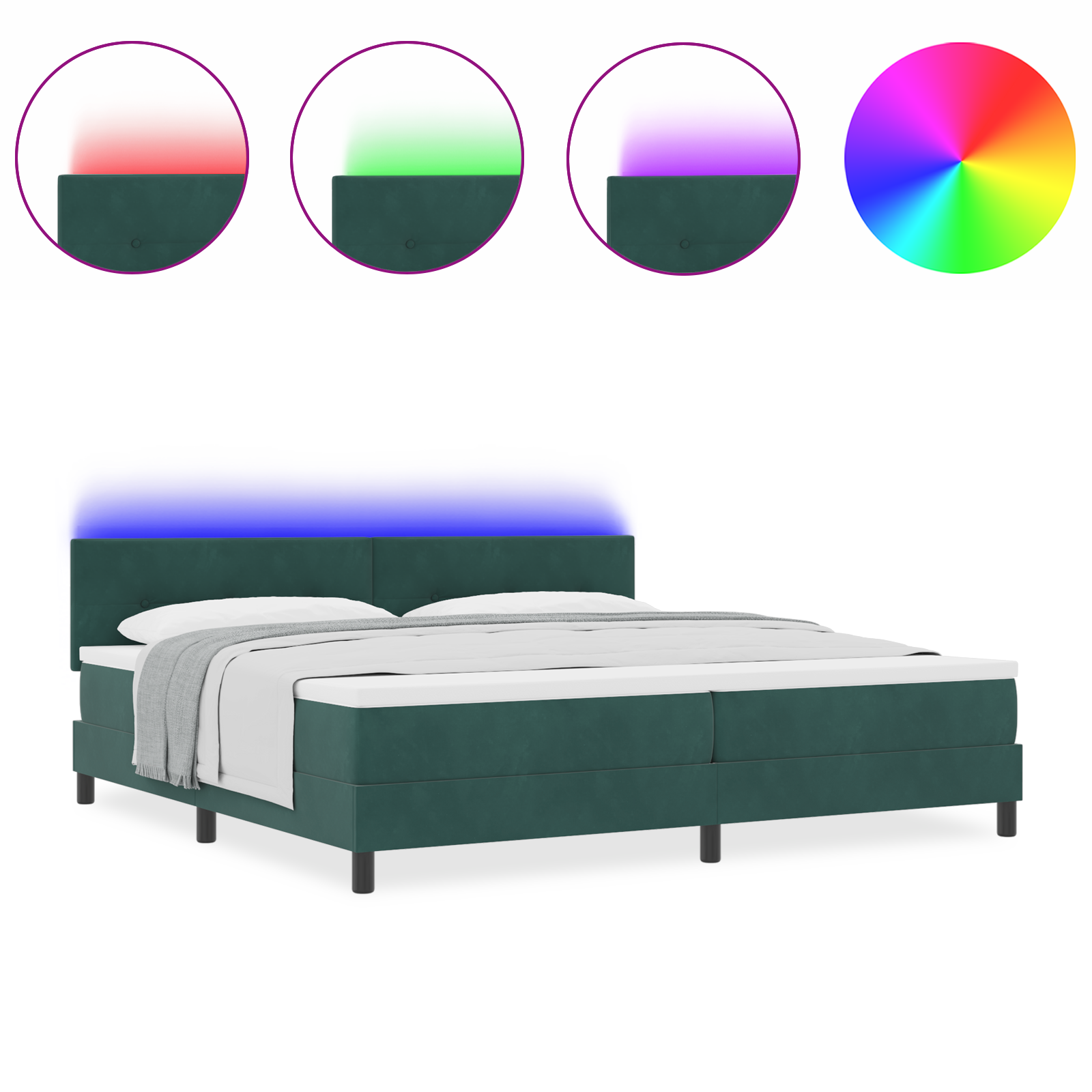 Pat Box Spring vidaXL cu Saltea și LED Verde închis 200x200 cm Catifea Pat Box Spring vidaXL cu Saltea și LED Verde închis 200x200 cm Catifea