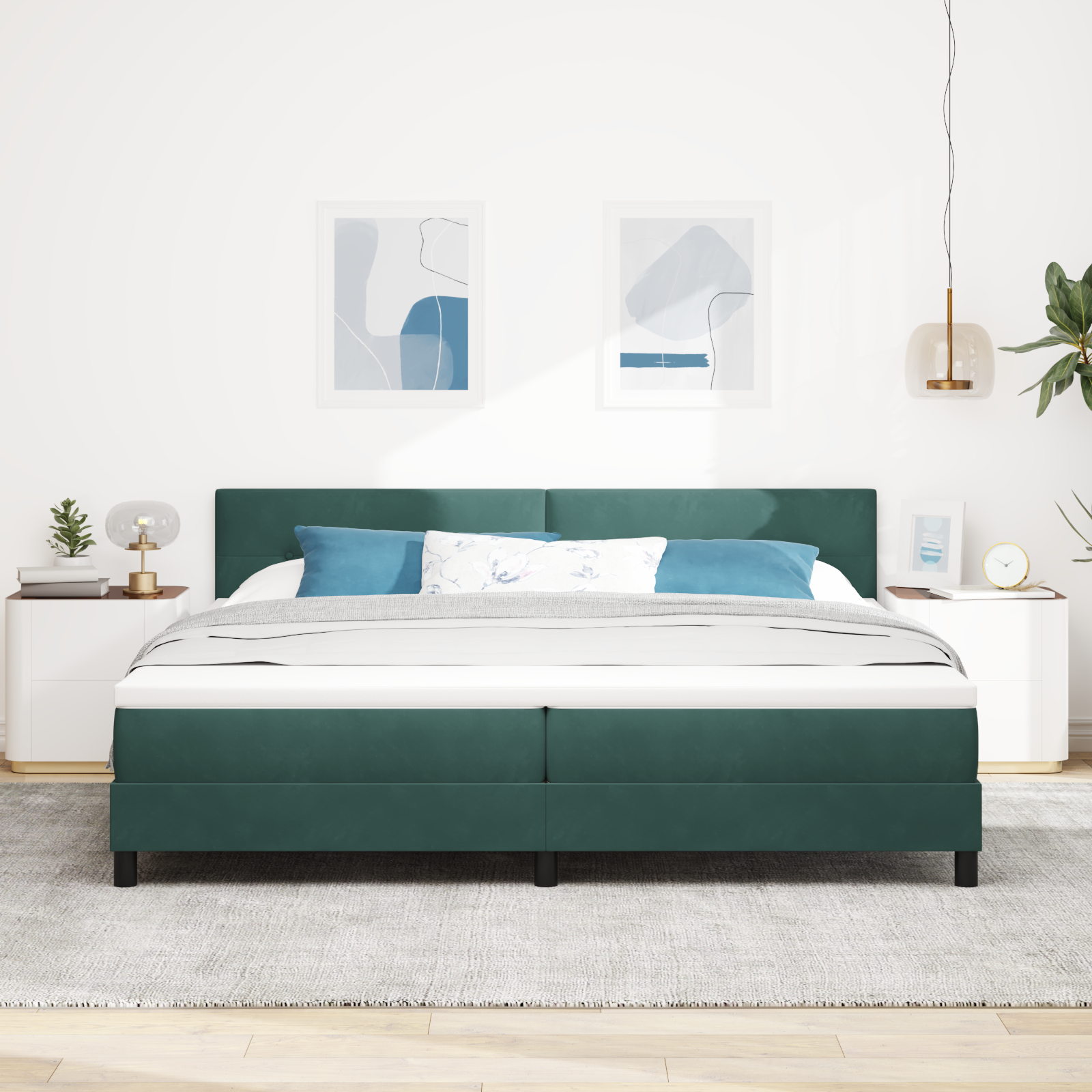 Pat Box Spring vidaXL cu Saltea și LED Verde închis 200x200 cm Catifea Pat Box Spring vidaXL cu Saltea și LED Verde închis 200x200 cm Catifea