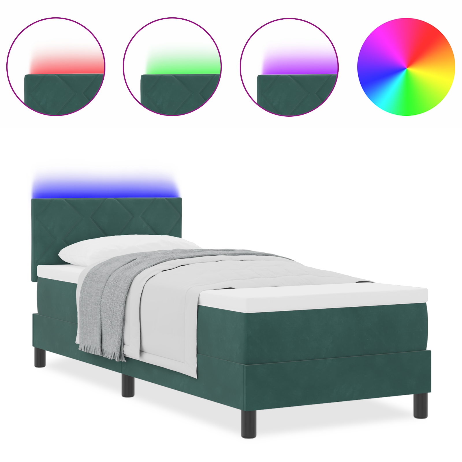 vidaXL Pat cu arcuri cu saltea Verde închis 80 x 200 cm Catifea vidaXL Pat cu arcuri cu saltea Verde închis 80 x 200 cm Catifea