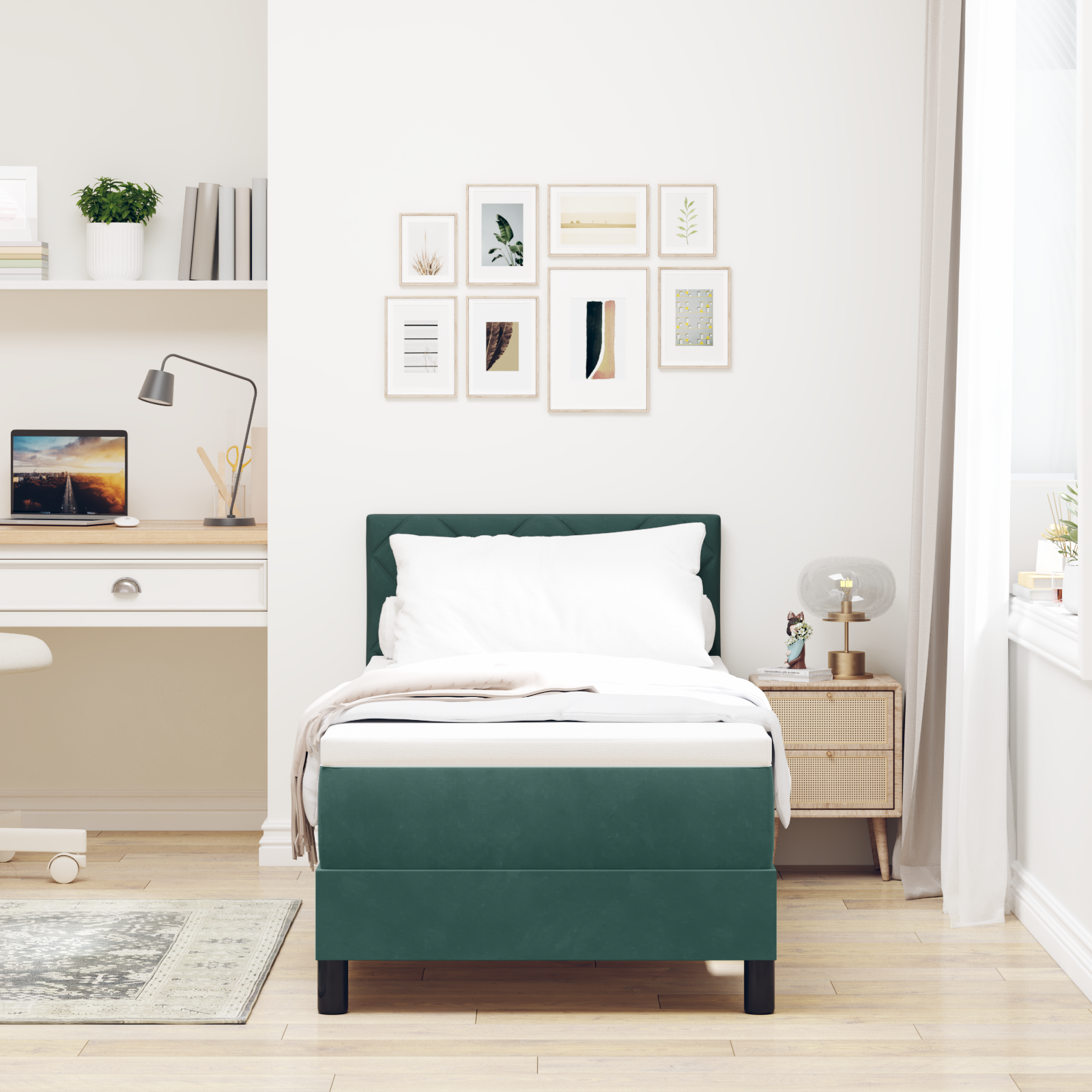 vidaXL Pat cu arcuri cu saltea Verde închis 80 x 200 cm Catifea vidaXL Pat cu arcuri cu saltea Verde închis 80 x 200 cm Catifea