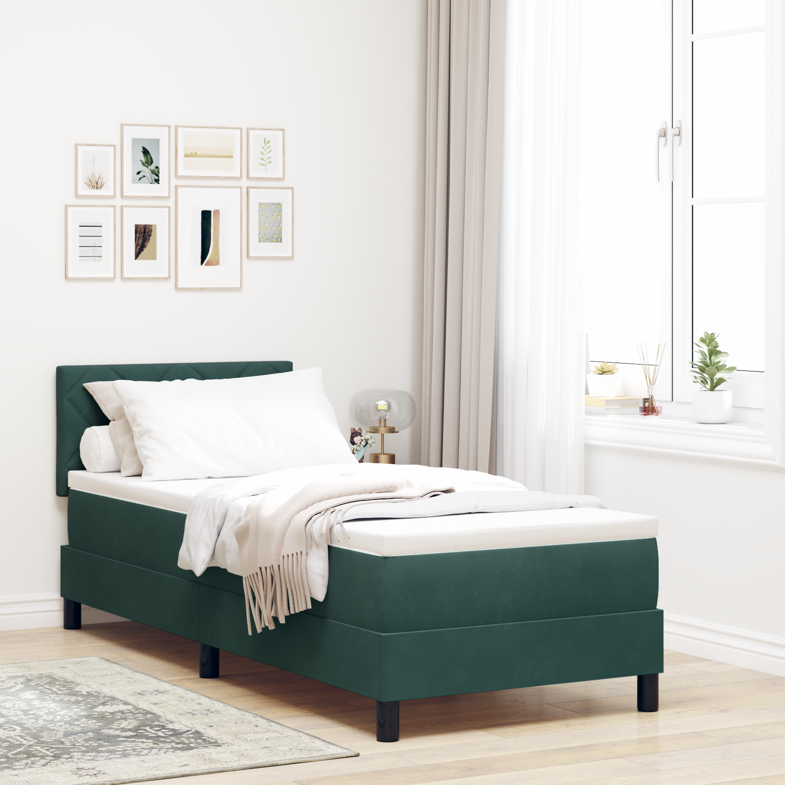 vidaXL Pat cu arcuri cu saltea Verde închis 80 x 200 cm Catifea vidaXL Pat cu arcuri cu saltea Verde închis 80 x 200 cm Catifea