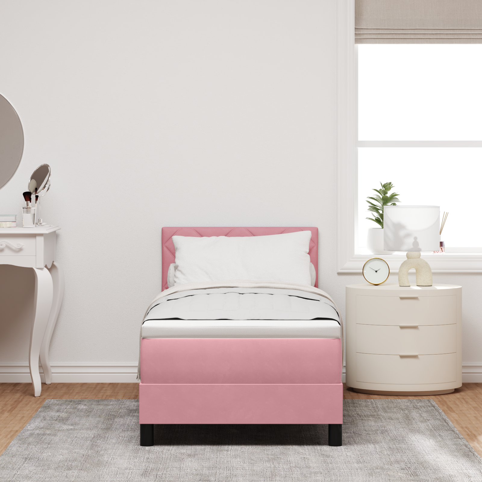Pat Box Spring cu Saltea & LED Roz 80x200 cm Catifea Pat Box Spring cu Saltea & LED Roz 80x200 cm Catifea
