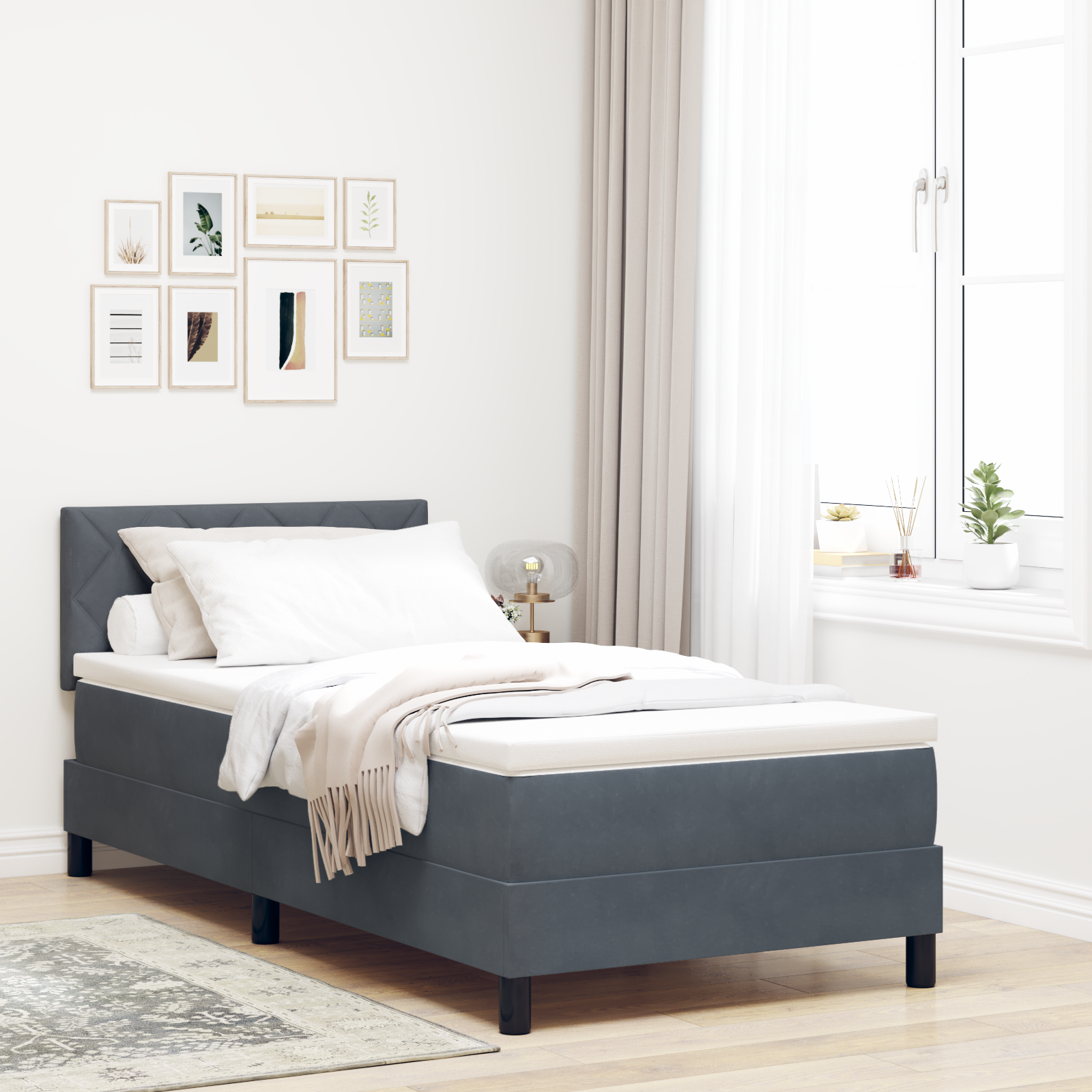 vidaXL Pat cu arcuri cu saltea Gri închis 90 x 190 cm Catifea vidaXL Pat cu arcuri cu saltea Gri închis 90 x 190 cm Catifea