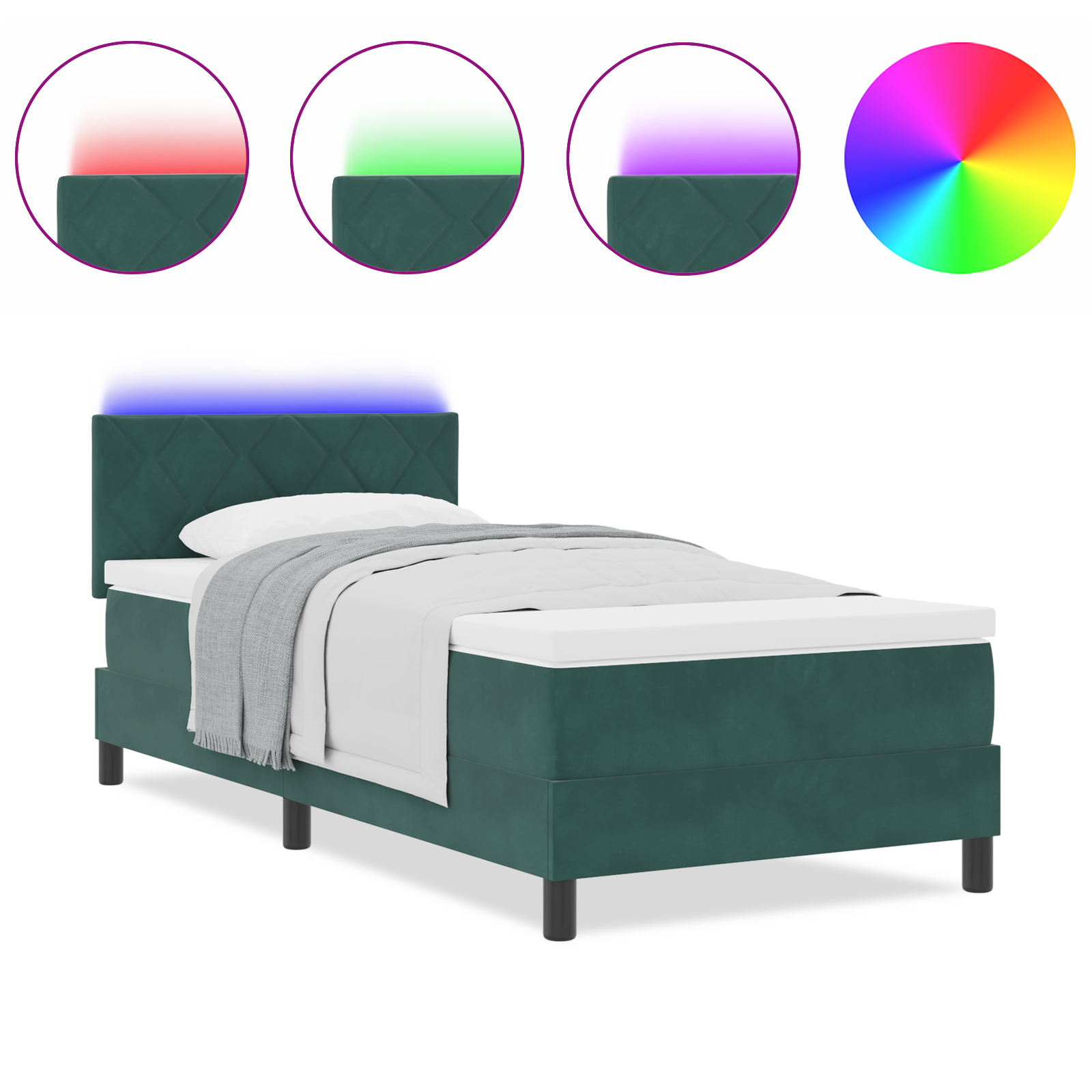 vidaXL Pat cu arcuri cu saltea Verde închis 90 x 200 cm Catifea vidaXL Pat cu arcuri cu saltea Verde închis 90 x 200 cm Catifea