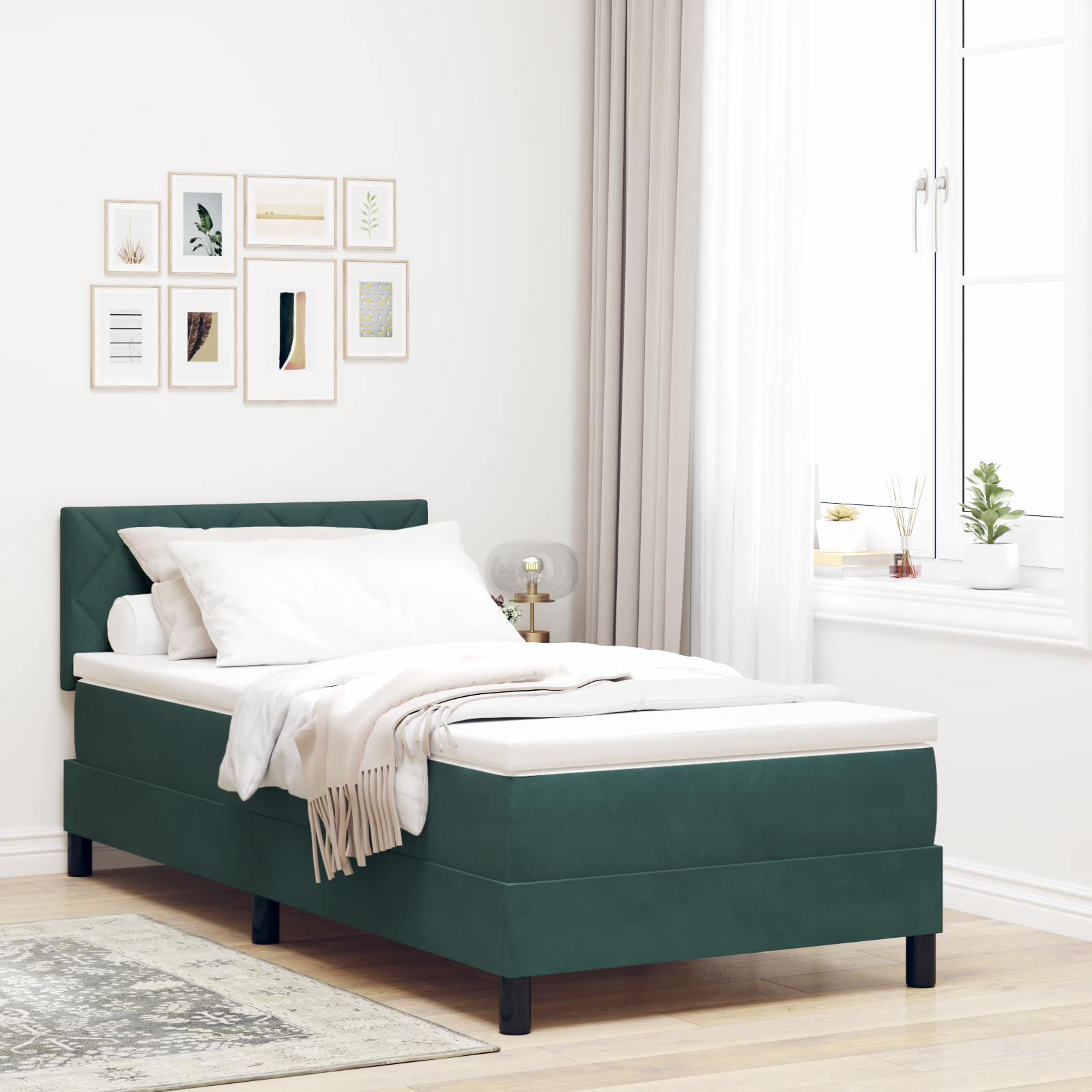 vidaXL Pat cu arcuri cu saltea Verde închis 90 x 200 cm Catifea vidaXL Pat cu arcuri cu saltea Verde închis 90 x 200 cm Catifea
