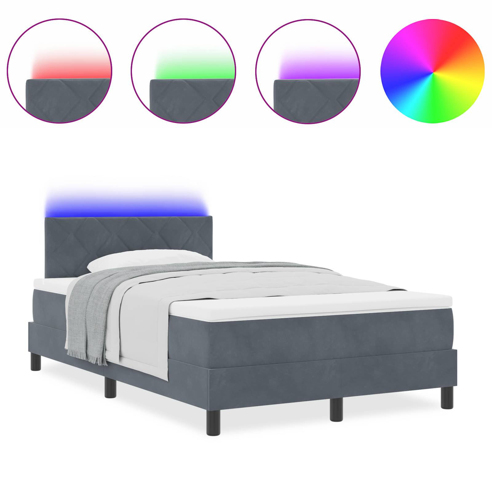 vidaXL Pat cu arcuri cu saltea Gri închis 120 x 190 cm Catifea vidaXL Pat cu arcuri cu saltea Gri închis 120 x 190 cm Catifea