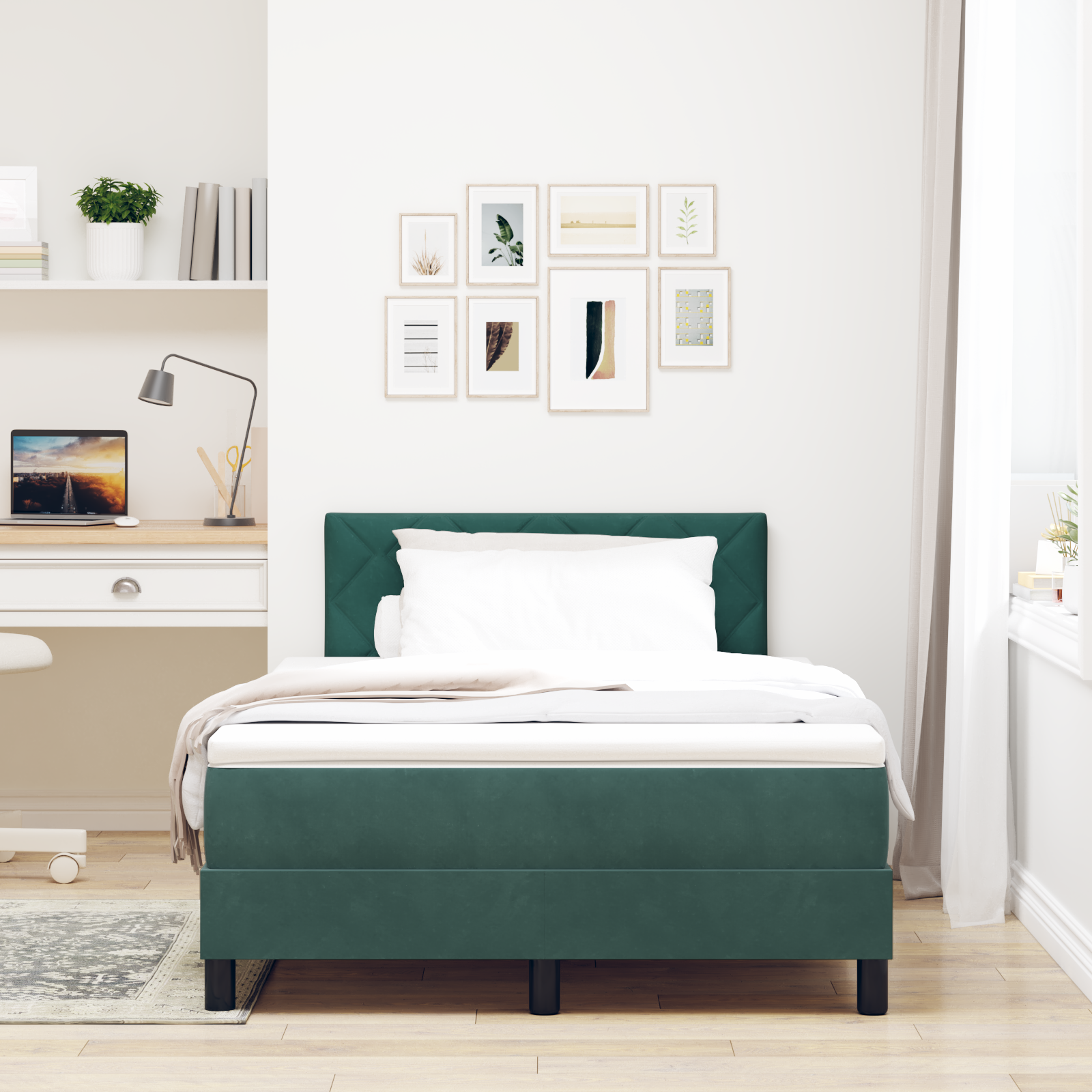 vidaXL Pat cu arcuri cu saltea Verde închis 120 x 190 cm Catifea vidaXL Pat cu arcuri cu saltea Verde închis 120 x 190 cm Catifea