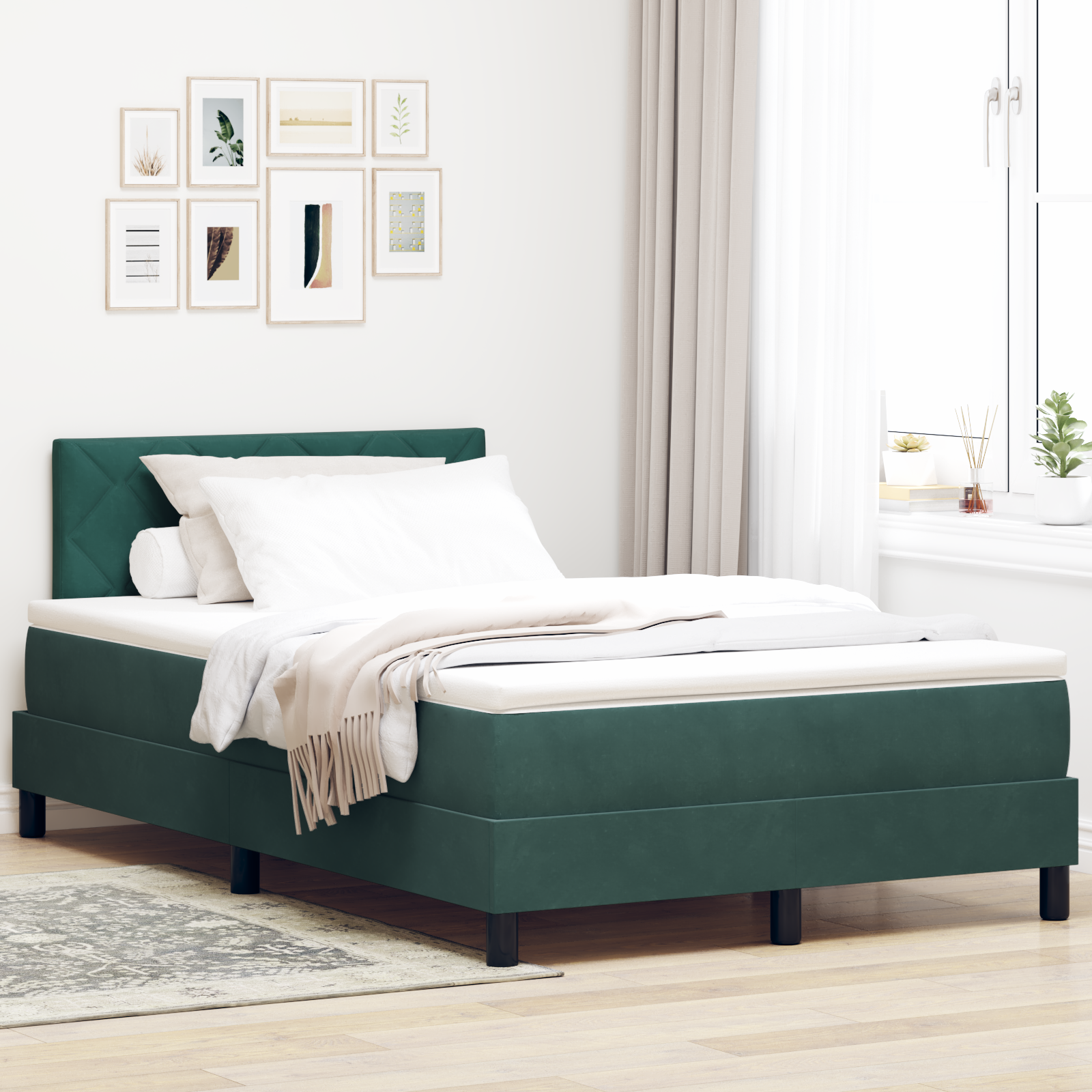vidaXL Pat cu arcuri cu saltea Verde închis 120 x 190 cm Catifea vidaXL Pat cu arcuri cu saltea Verde închis 120 x 190 cm Catifea