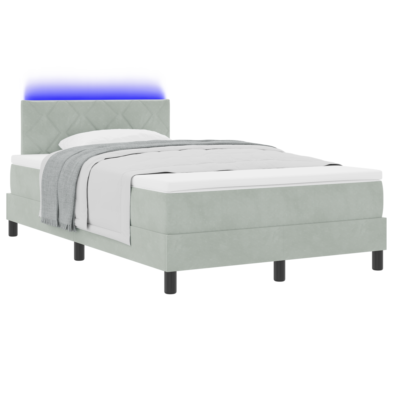 Pat Box Spring vidaXL cu saltea și lumină LED Gri deschis 120x200 cm Catifea Pat Box Spring vidaXL cu saltea și lumină LED Gri deschis 120x200 cm Catifea