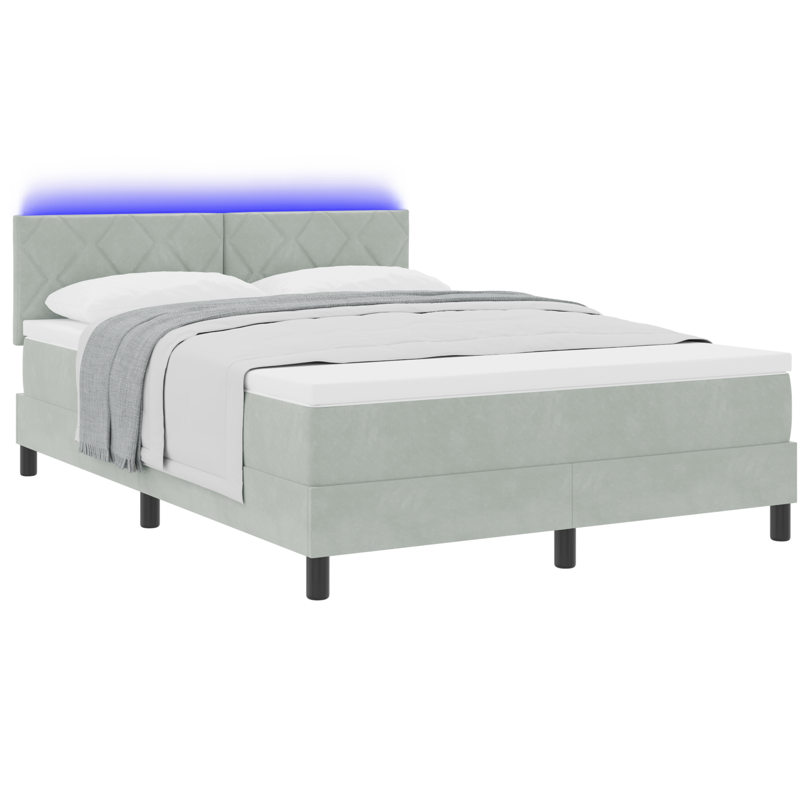 Pat cu saltea și LED vidaXL Gri deschis 140x190 cm Catifea Pat cu saltea și LED vidaXL Gri deschis 140x190 cm Catifea