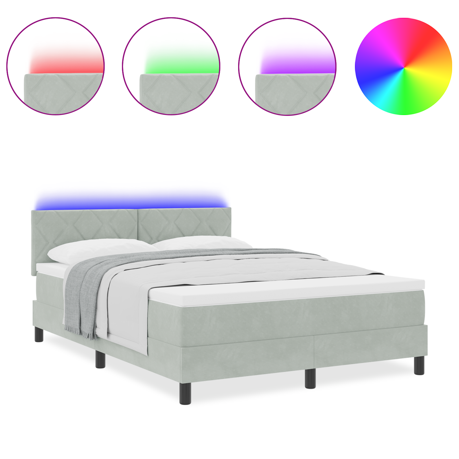 Pat cu saltea și LED vidaXL Gri deschis 140x190 cm Catifea Pat cu saltea și LED vidaXL Gri deschis 140x190 cm Catifea